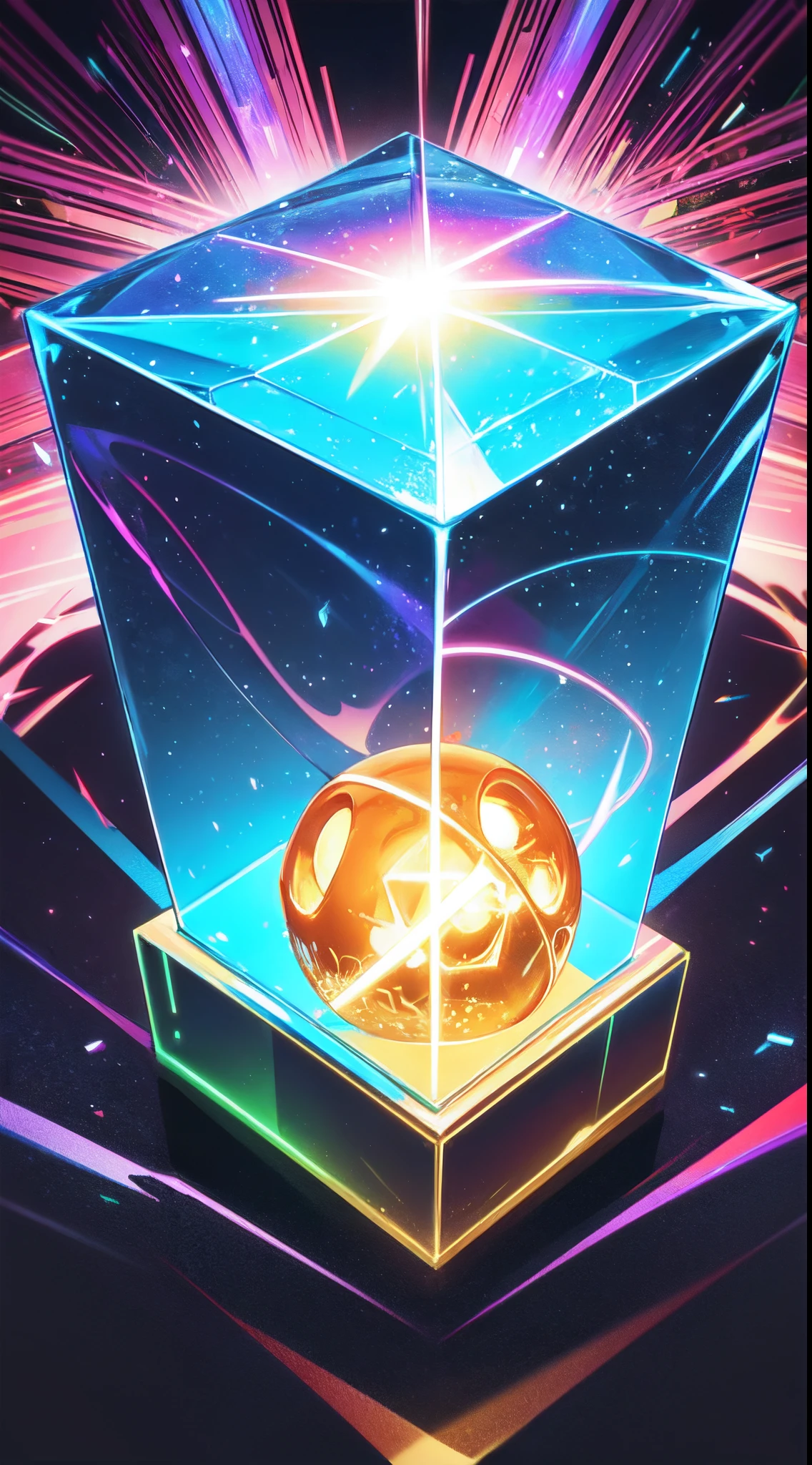 cube, magical, shinny, colourful, beautiful, reflection, fantasy, abstract, 4d , sun lighting, rim lights, sparkles, bloom,cool, bright colours, shinny , masterpiece, high quality, crystal, neon, wallpaper HD quality crystal neon wallpaper, abstract, art, colourful vibrant colours light, science, scifi, crystal skull, bones, shapes, quantum physics