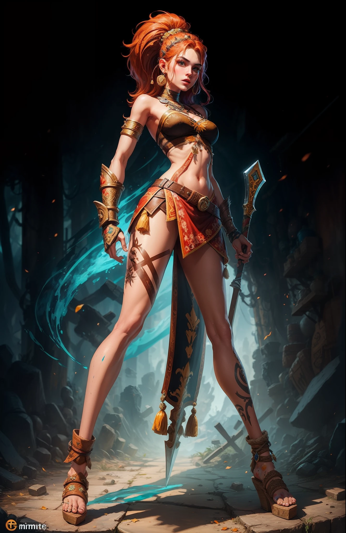 1 Original girl,Full body like,Amazon fighter(European and American cartoon Q version,3D model rendering,Primitive barbarian style),Skinny sworder,Floral decoration,Barbarians,Clash Amazon Warrior style,Cartoon model rendering,low poly,highly details eye、beauitful face,Mini Dwarf,Complicated details,Full body standing painting,white backgrounid,tmasterpiece,best qualtiy,Best resolution,8K
