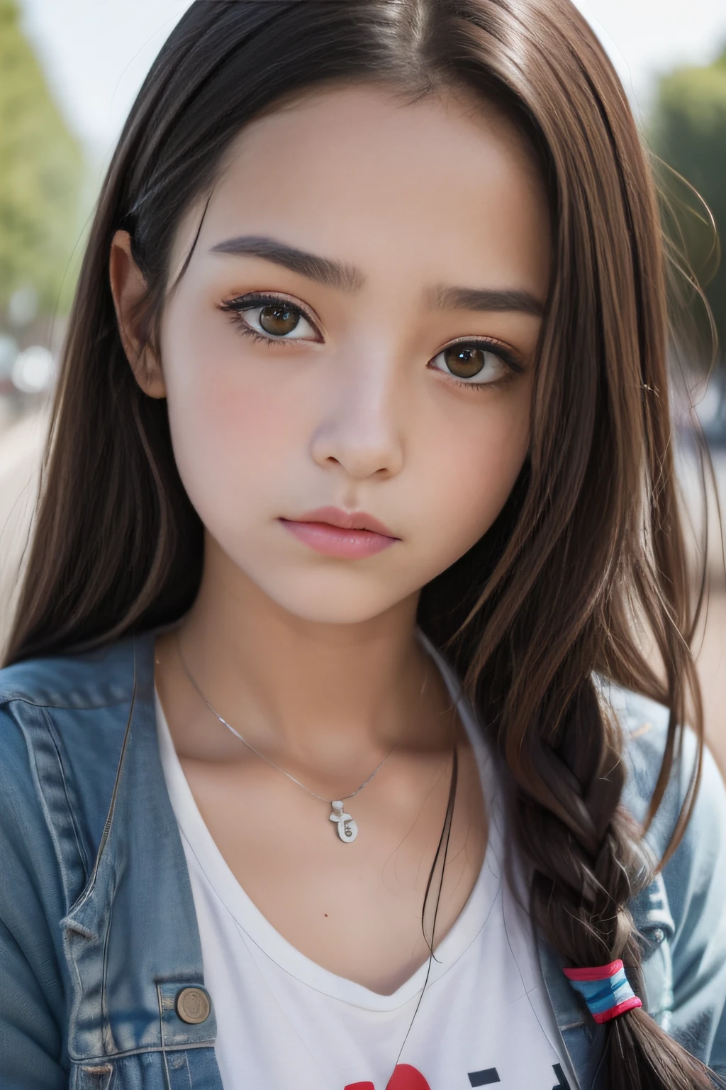 Portrait, girl 18 years, metis, réalistic face, look the viewer in the face