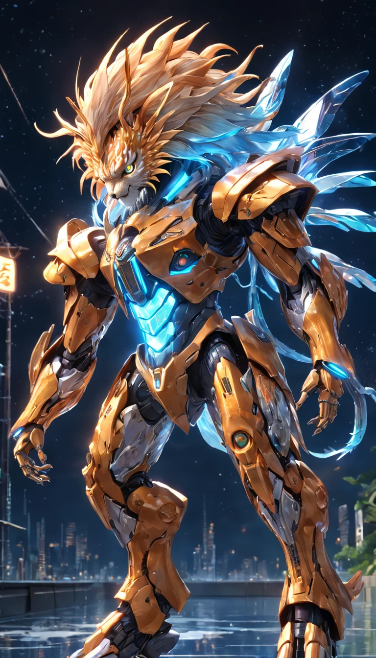 (A cybermecha lionfish with a sense of transparency:1.5), (Cyber Mecha Lionfish:1.5), (extremely detailed CG unity 16k wallpaper:1.1), (Denoising strength: 1.45), (tmasterpiece:1.37), (Full body posing:1.4:), whole-length, Dynamic angle, starry sky, lifelike texture, side lighting, sparkle, glowing light, ray tracing, ((masterpiece)), (masterpiece), best quality, UHD