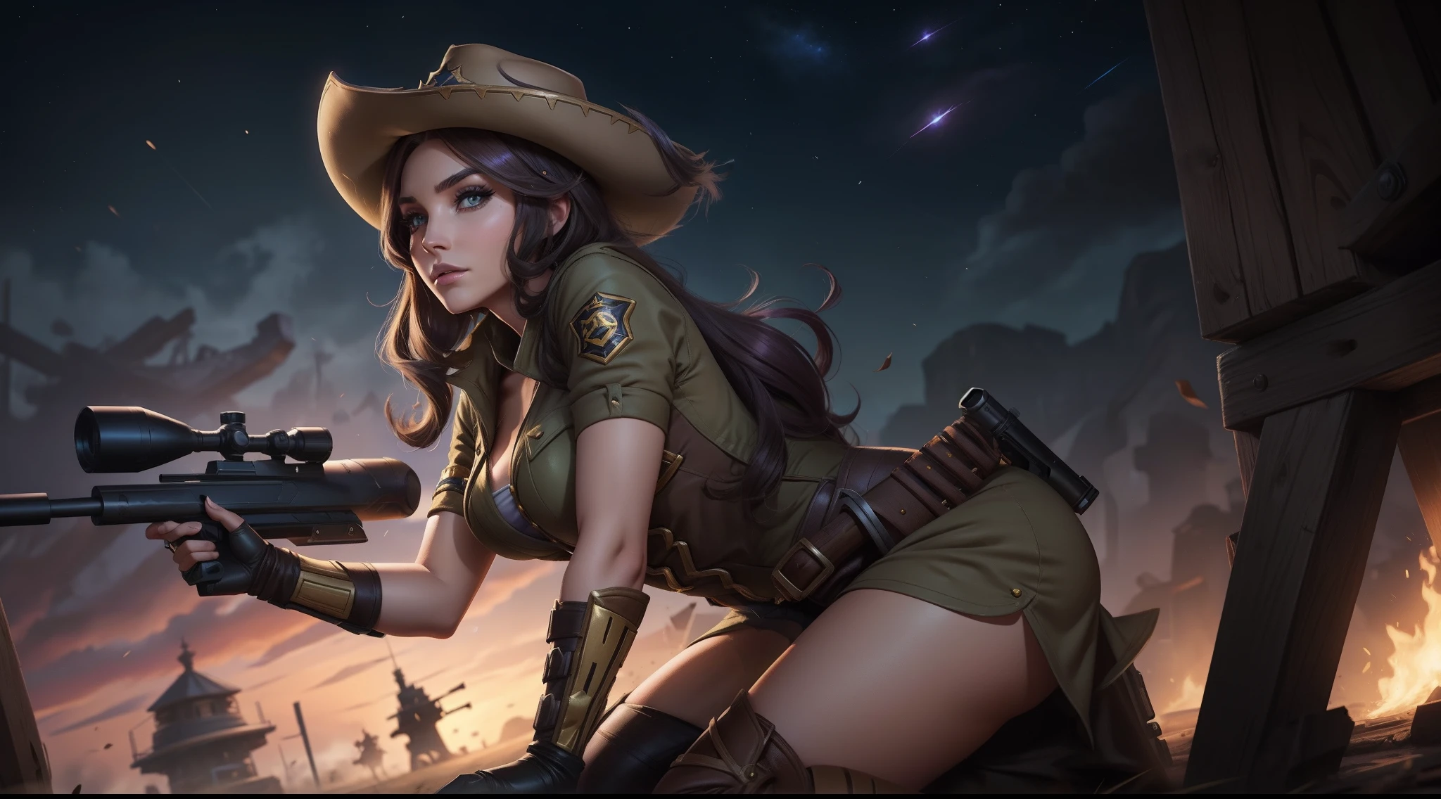 Caitlyn from League of Legends, sheriff girl, long hat, long gun, sniper, Caitlyn lol