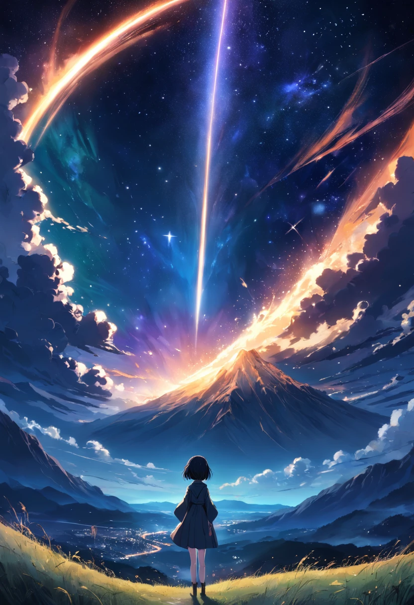 An amazing landscape, at night with beautiful star and a big comet