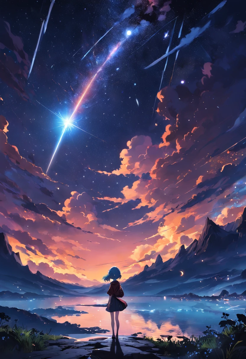 An amazing landscape, at night with beautiful star and a big comet
