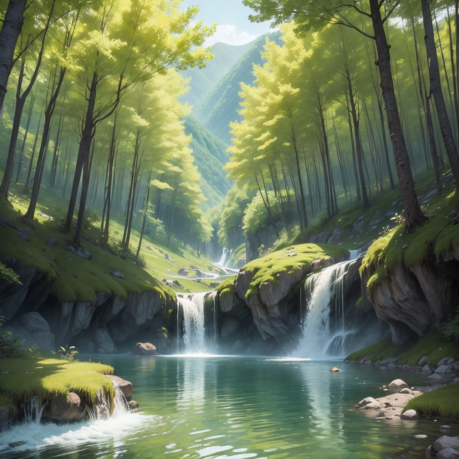 The ultra-realistice,Creative advertising for beautiful ginseng ,The background runs through the green mountains and green waters