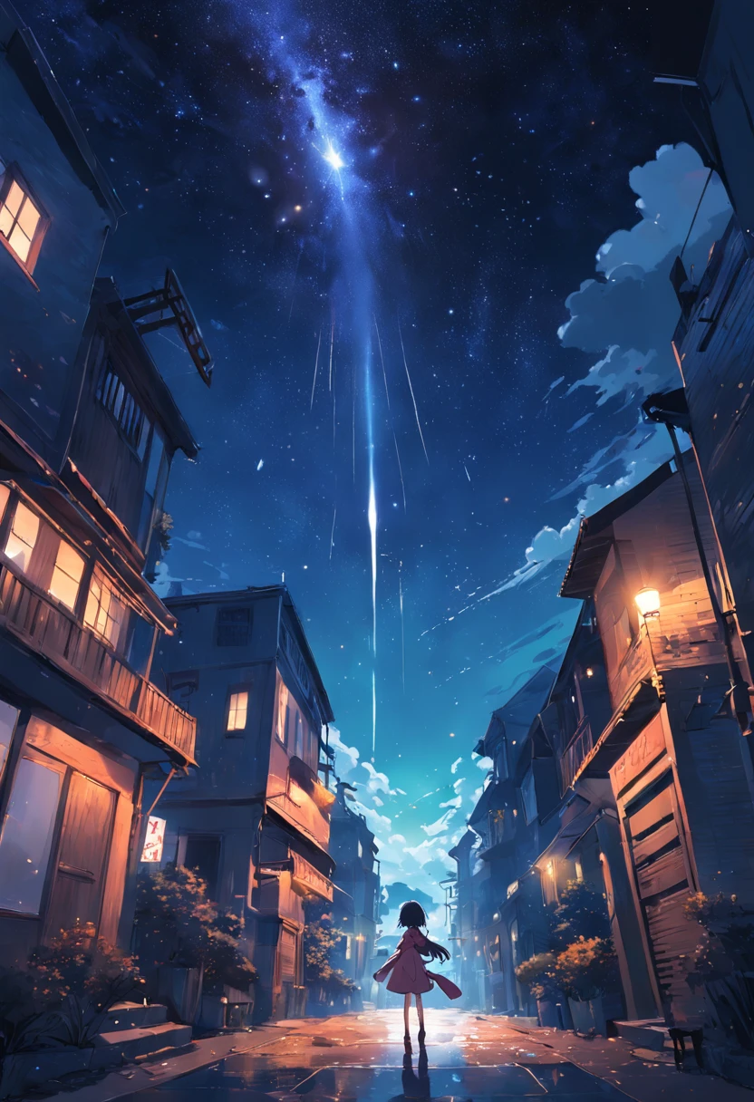 Un paysage incroyable, at night with a beautiful star and a big comet, avec une falaise en premier plan