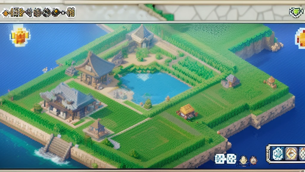 鸟山明风格,Flat pixel games《dragon quest》,Game scene design,(a paradise:1.4),16-bit pixels