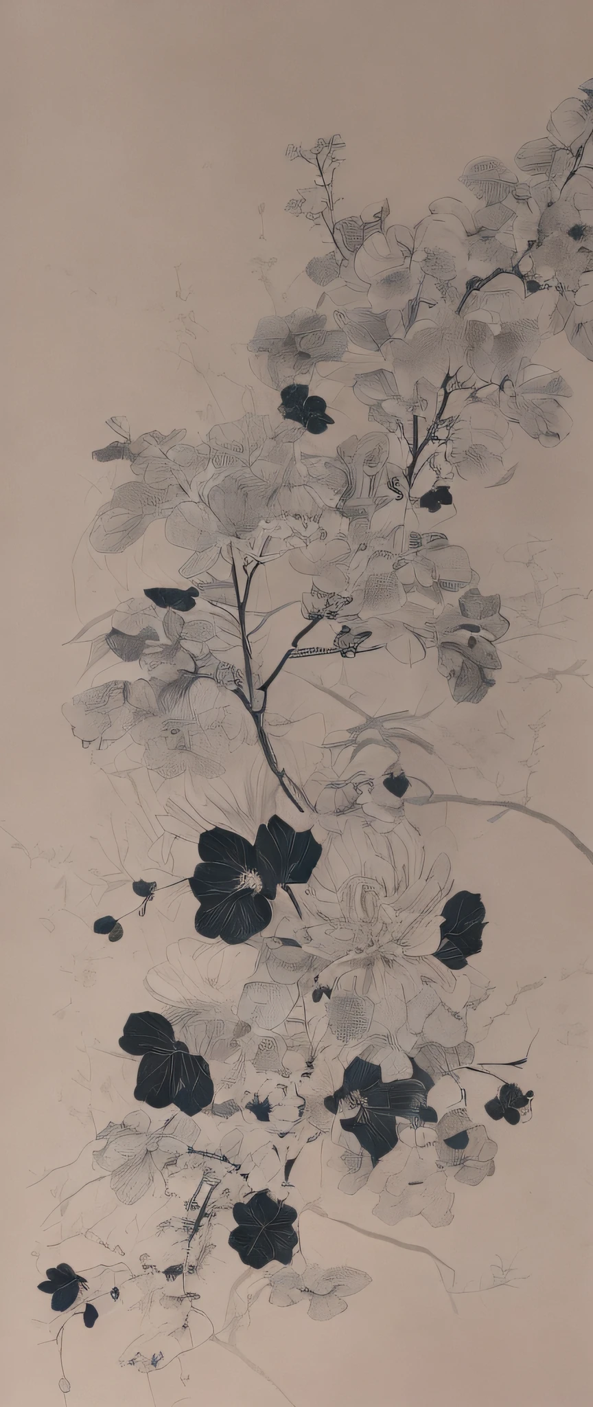 ((4K、masterpiece、top-quality))、Munakata Shiko's printmaking style、Sakyamuni's Ten Great Disciples 、Traditional Chinese Ink Painting、独奏、white hair、blanche、