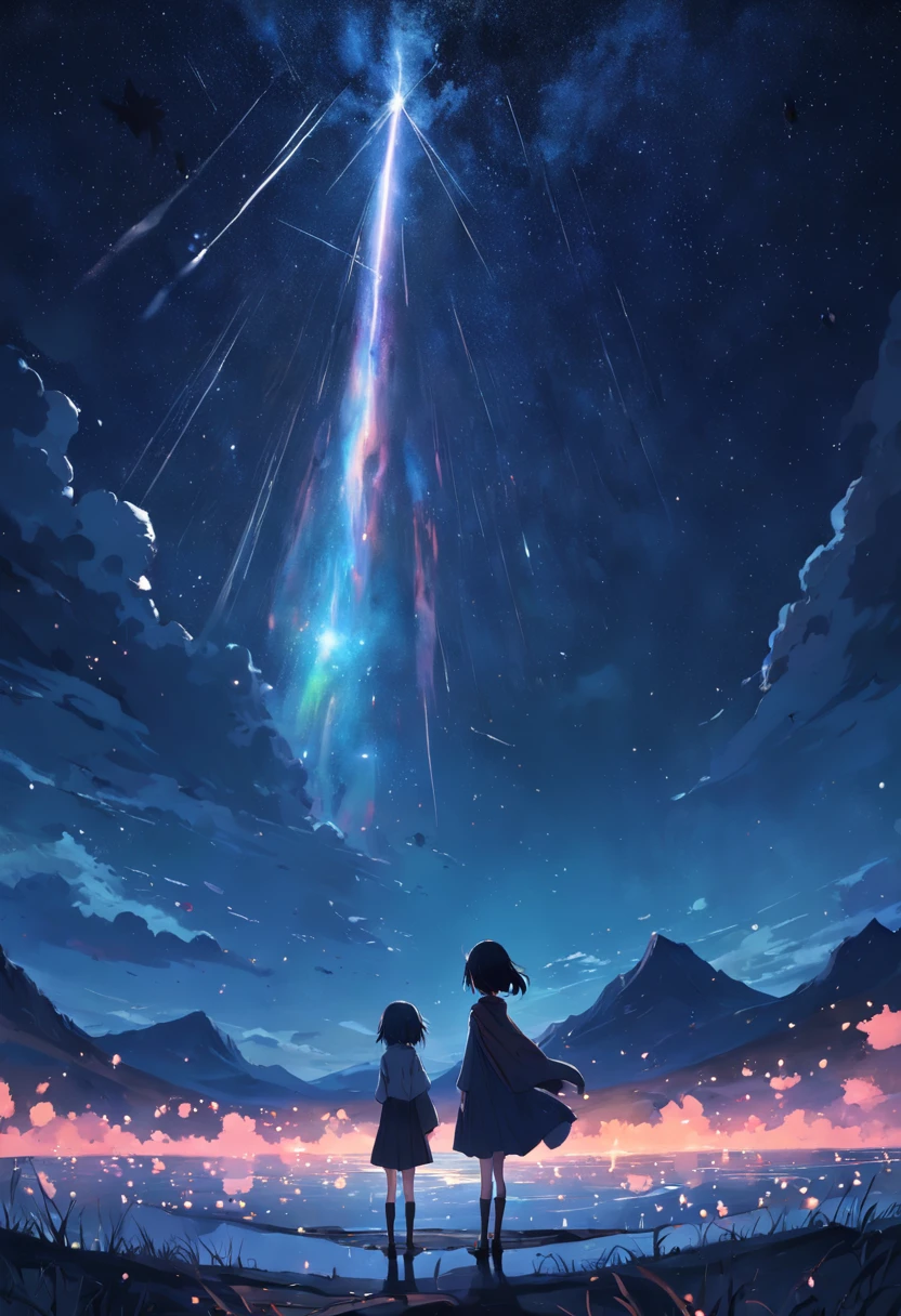 Un paysage incroyable, at night with a beautiful star and a big comet, avec une falaise en premier plan