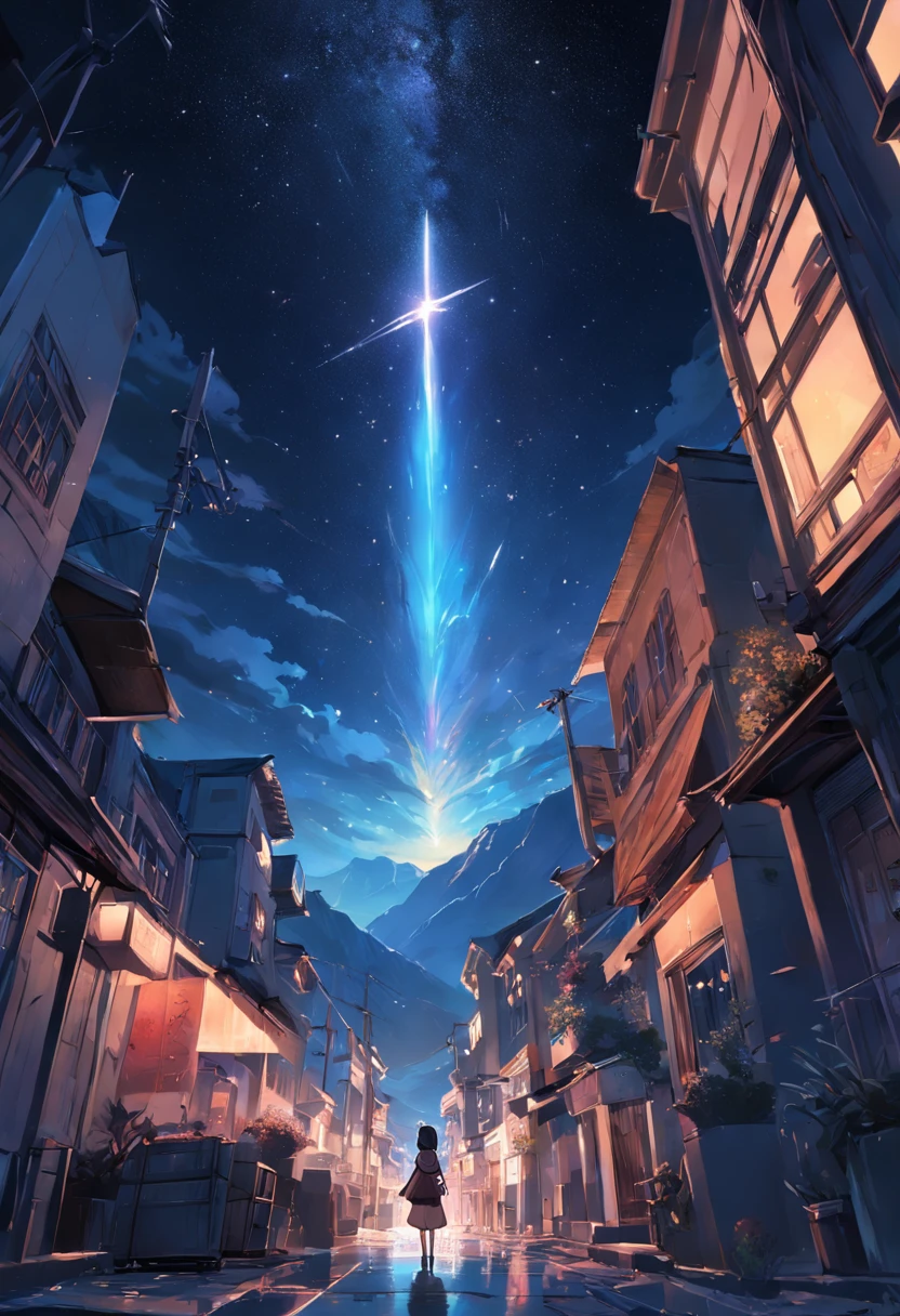 A person standing in a street with a star in the sky - SeaArt AI