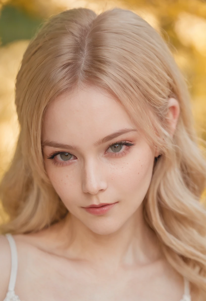 KIira Korpi、Small eyes、double tooth、Long Roll Hairstyles、Little fat woman、20yr old、all-fours、a smile、Hide your buttocks with your hands、seminude、Autumn landscape、Hair illuminated by the sun、hitornfreckles、tiny chest、Round butt