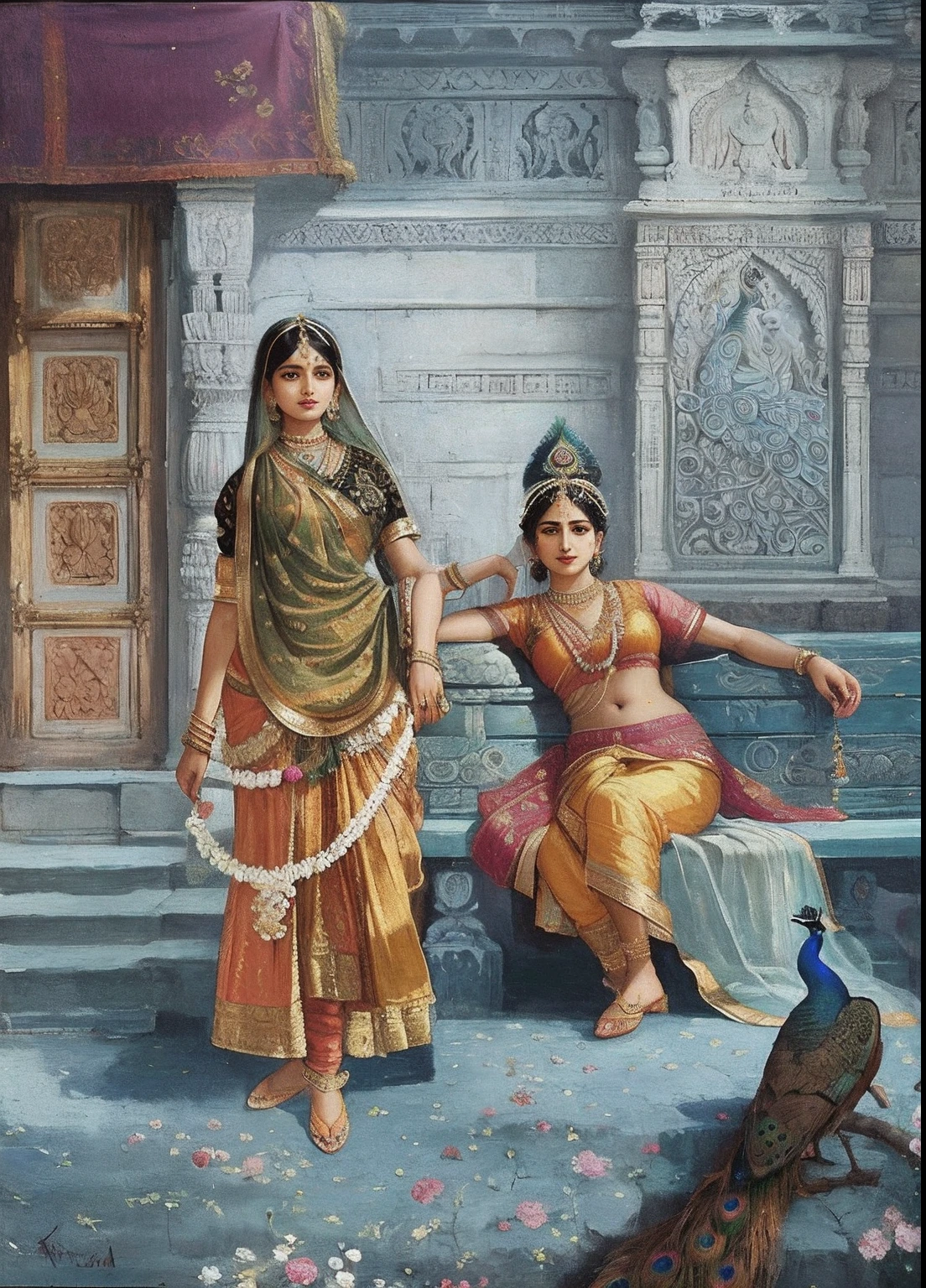 Picture a Kalighat Painting that reflects the influence of colonialism. Depict scenes of British officers or cultural clashes, showcasing the changing dynamics and the fusion of Indian and Western elements. --auto --s2