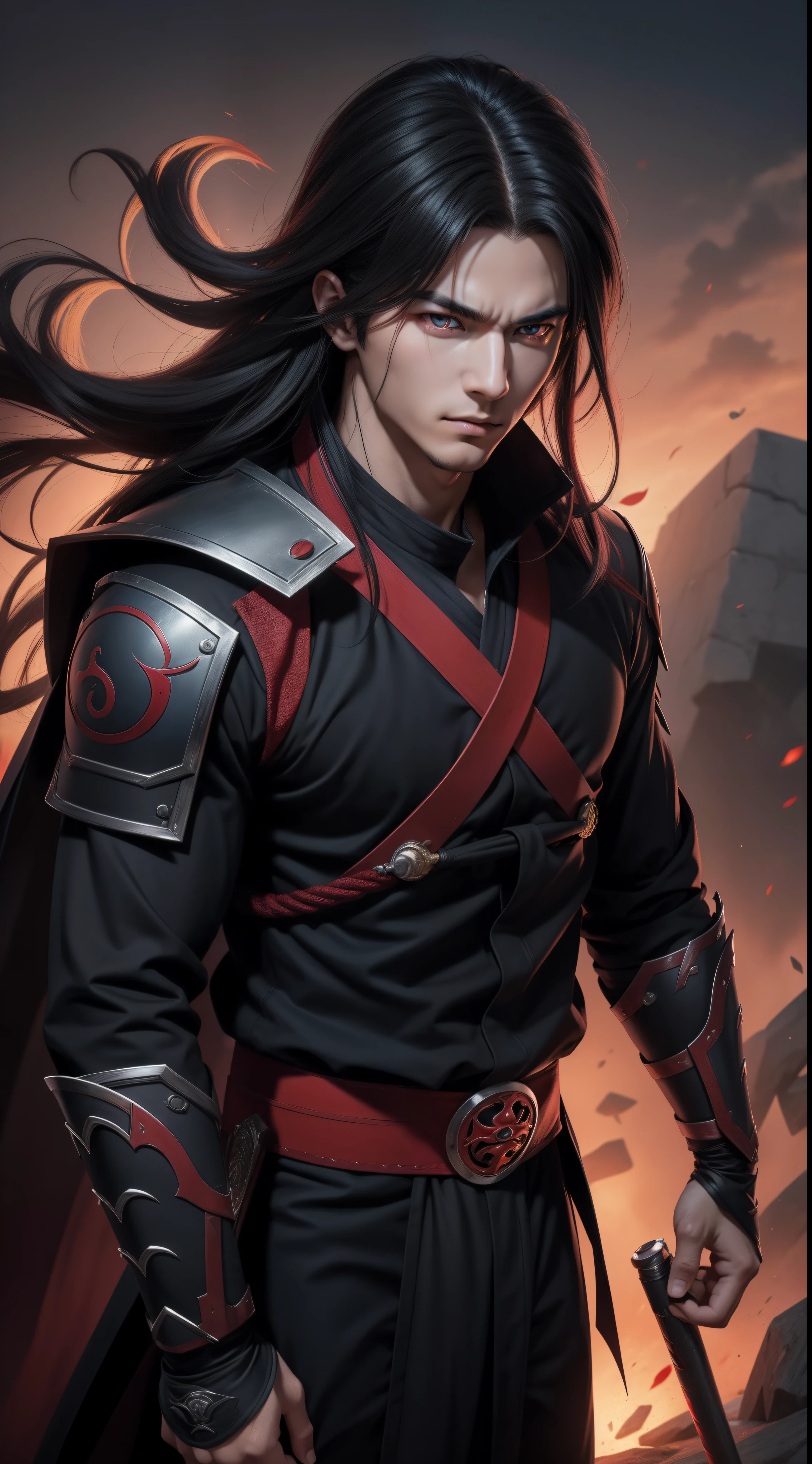 Hot profile picture, masterpiece, solo, extremely accurate rendering, cool beautiful Madara, reliable young man, savior of the world, simple design, best picture, 8K, red eyes pale, the same color as the original demon ninja.