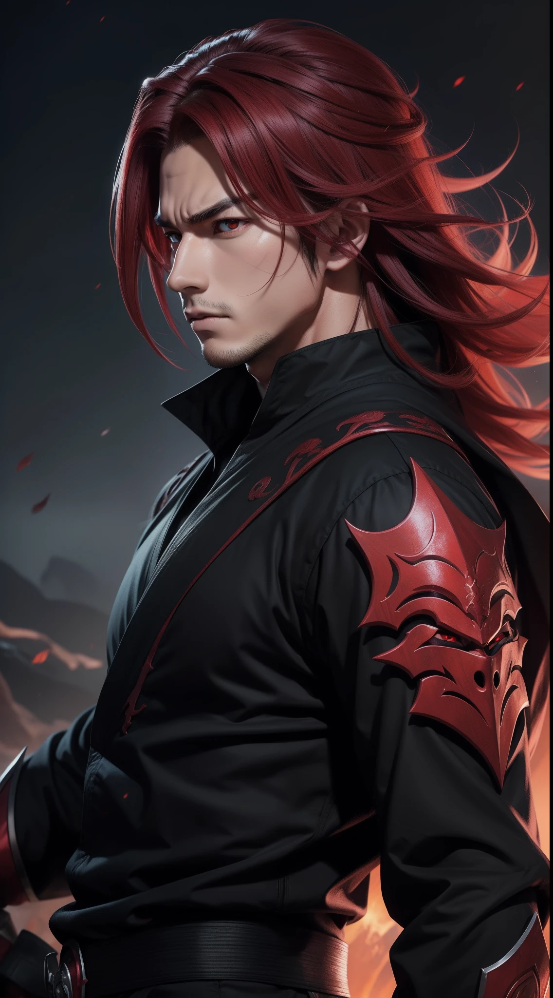 Hot profile image, masterpiece, solo, extremely accurate rendering, cool beautiful Madara, viewer look, reliable young man, savior of the world, simple design, best picture, 8K, pale red eyes, same color as the original demon ninja.