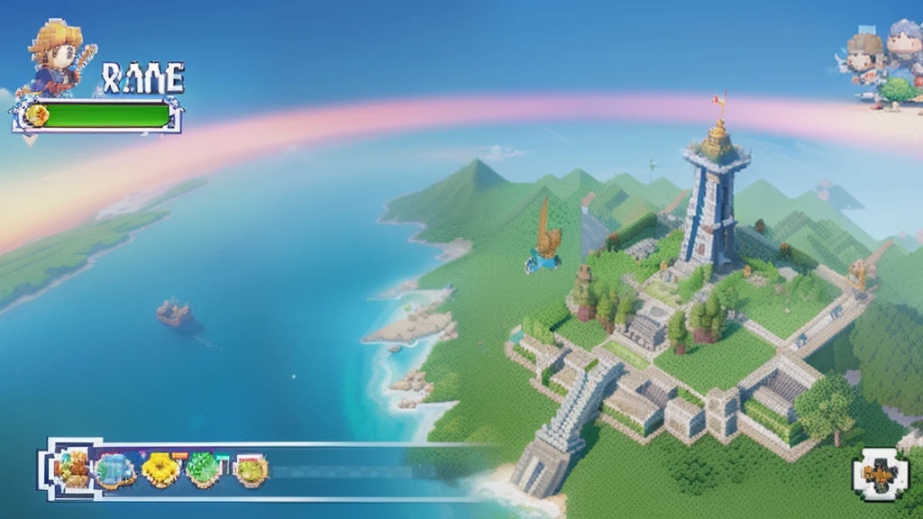 鸟山明风格,Flat pixel games《dragon quest》,Game scene design,(a paradise:1.4),16-bit pixels