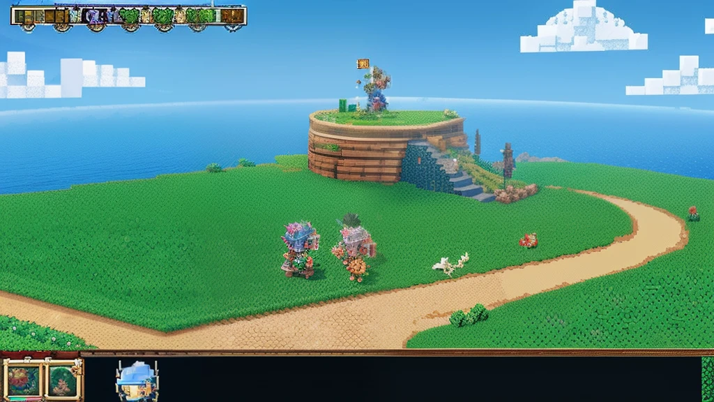 鸟山明风格,Flat pixel games《dragon quest》,Game scene design,(a paradise:1.4),16-bit pixels