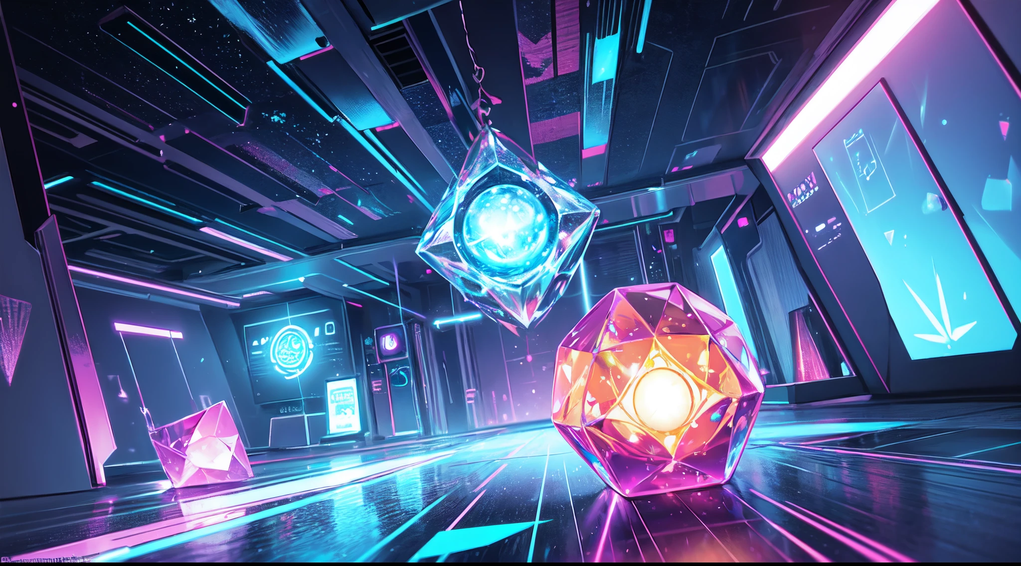 cube, magical, shinny, colourful, beautiful, reflection, fantasy, abstract, 4d , sun lighting, rim lights, sparkles,  bloom,cool, bright colours, shinny , masterpiece, high quality, crystal, neon, wallpaper HD quality crystal neon wallpaper, abstract, art, colourful vibrant colours light, science, scifi, crystal skull, bones, shapes, quantum physics, hands, girl, reality