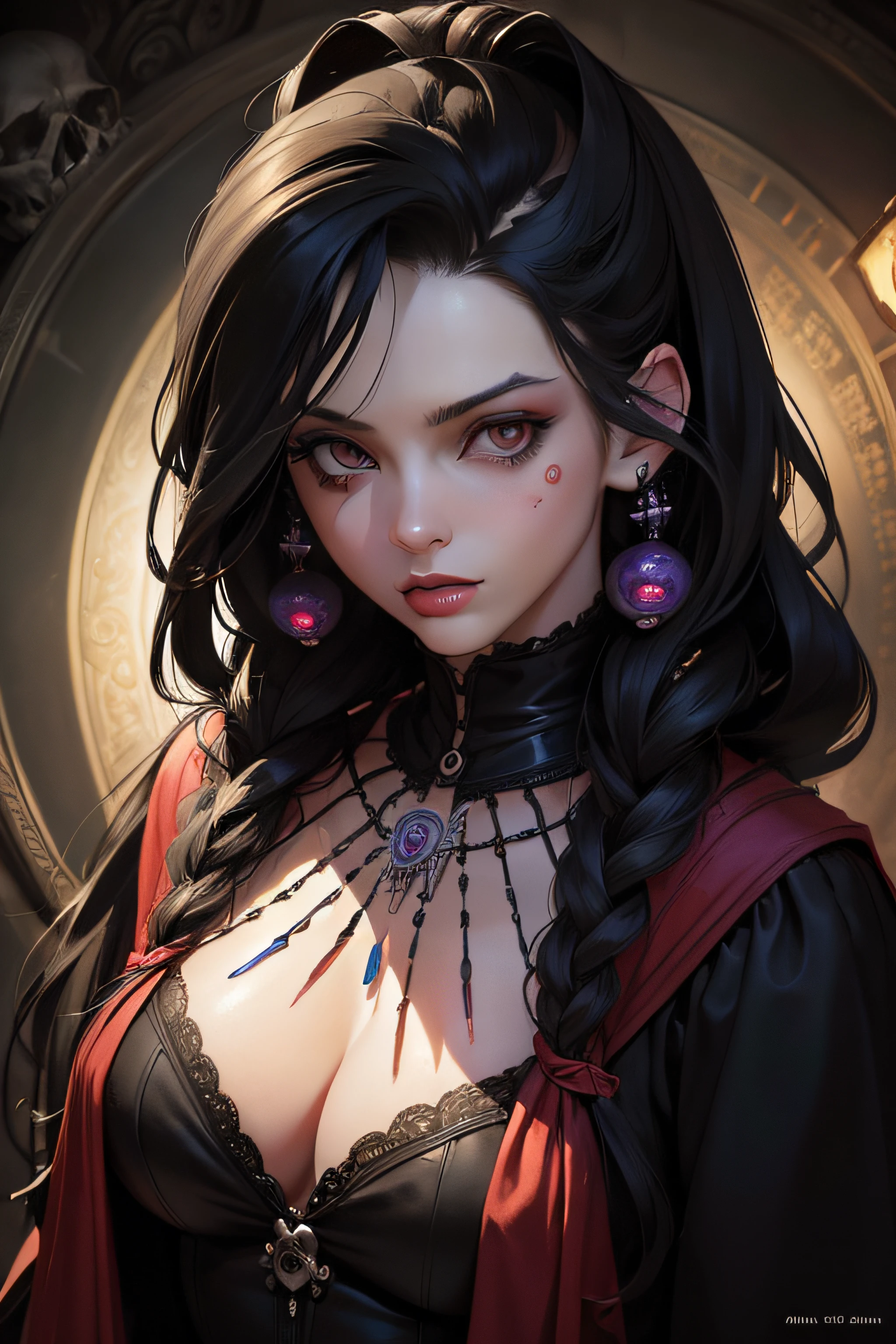 ((masterpiece:1.4 best quality:1.2))Zombie, black hair, psychedelic, spiral, vintage horror, dreadlocks, skulls, artwork portrait, adam hughes.