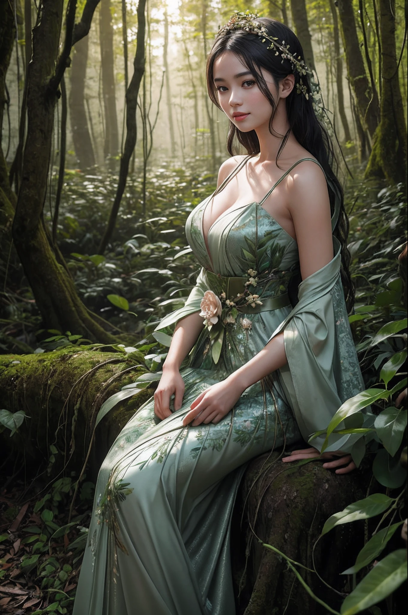 In the heart of the forest, a masterpiece of the highest quality awaits. With Ultra High Resolution, (Nature-realistic: 1.4), it captures a Raw photo of a figure with Ebony hair and skin as lustrous as dew-kissed leaves. She is not a Mechanical Girl but a Nature Sprite, intricately detailed like the veins of a leaf. Her form is Full bloom, basking in the gentle glow of Global Illumination, creating a Contrasty and shadowy ambiance that mimics the dappled sunlight of the woodland.
There's no Octane Rendering here, just 8K ultrasharp details. Her beauty, like the cleavage of a blossoming flower, is exposed. Her skin is as Raw as the bark of an ancient tree. Instead of Metal, her essence is intertwined with delicate leafy patterns, and the Japan details on her attire resemble the grace of cherry blossoms. Realistic light filters through the trees, creating Trends in Nature Art.
She doesn't face the camera but gazes towards the setting sun, her attire adorned with Floral details that blend seamlessly into the forest. Her limbs are not mechanical but as supple as tree branches, and her "blood vessels" are connected to vines. Her spine is a Natural part of the ecosystem, attached to the trunk of a towering tree. There are no wires or cables, only vines and roots connecting her to the canopy above.
The forest is lit by the soft glow of firefly lamps, resembling Silver foliage. Her eyes have Perfectly round dewdrops as pupils, with Tremendous petal details in her irises. A joyful smile graces her lips, as she dons a summer dress made of wildflowers. She is not just a lady; she's an enchantress, bringing a dynamic energy to the forest like the changing seasons.