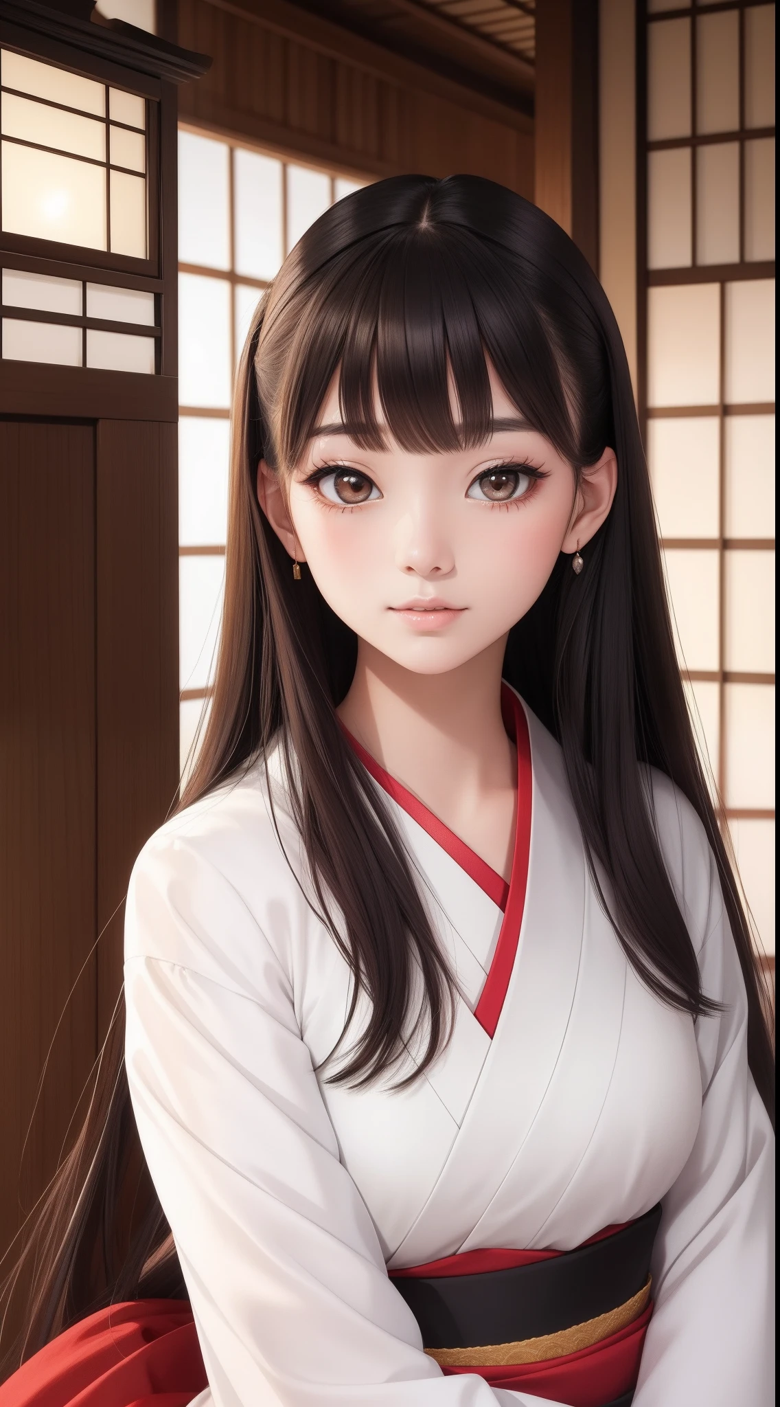 Beautiful portrait of Hana in a Japanese dress in a stunning location, Make it look like a crease on a real human face, nofilter, All natural human skin