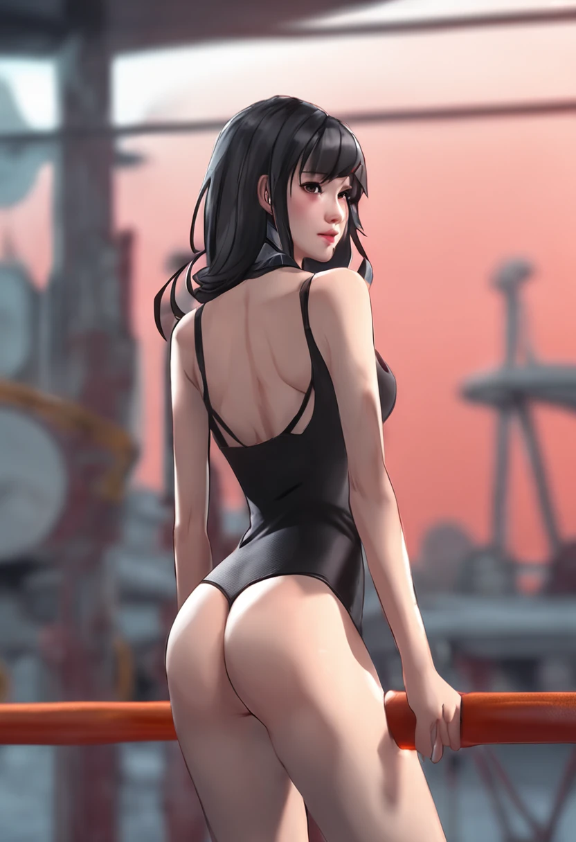 Tall girl,Chinese face, The body has beautiful curves,Long black hair,Wear a bikini,No leggings, Face the lens,Shy, Beautiful realistic style girl, clean detailed faces, with no underpants,No bottoms, No tops,Glowing shadow, beautiful gradation, Depth of field, Clean image, High quality, High detail, High definition, Luminous Studio graphics engine,The chest is huge, Slim waist, nice hip ,kneels on the ground