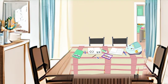 Add a window with curtains to the wall,Add a chair to the dining table