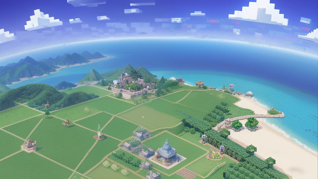 鸟山明风格,Flat pixel games《dragon quest》,Game scene design,(a paradise:1.4),16-bit pixels