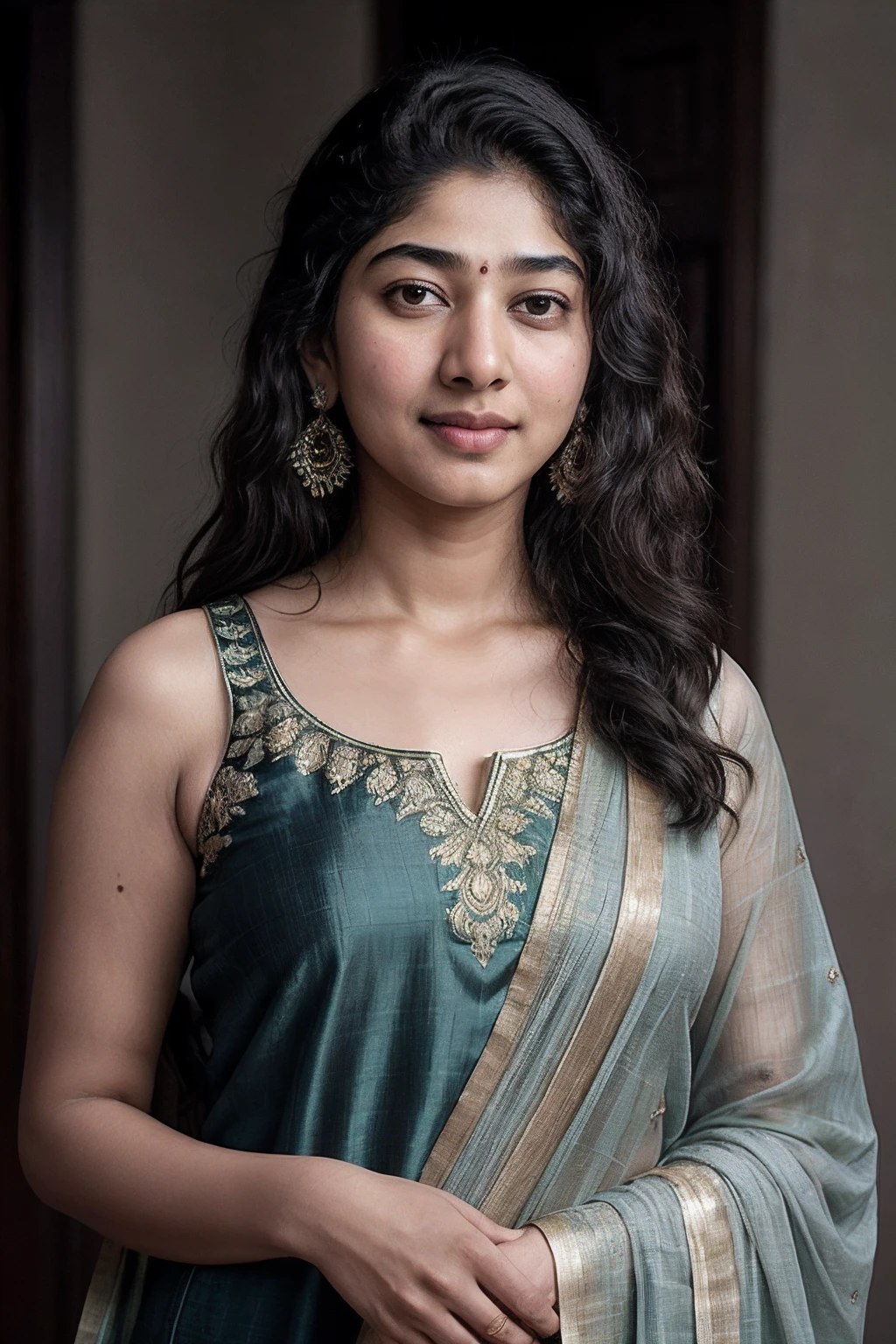 Sai Pallavi in indian salwar Suite , photo REALISTIC High Quality Image 8k Quality , Cinematic Colour Grading And Lighting , small lips size