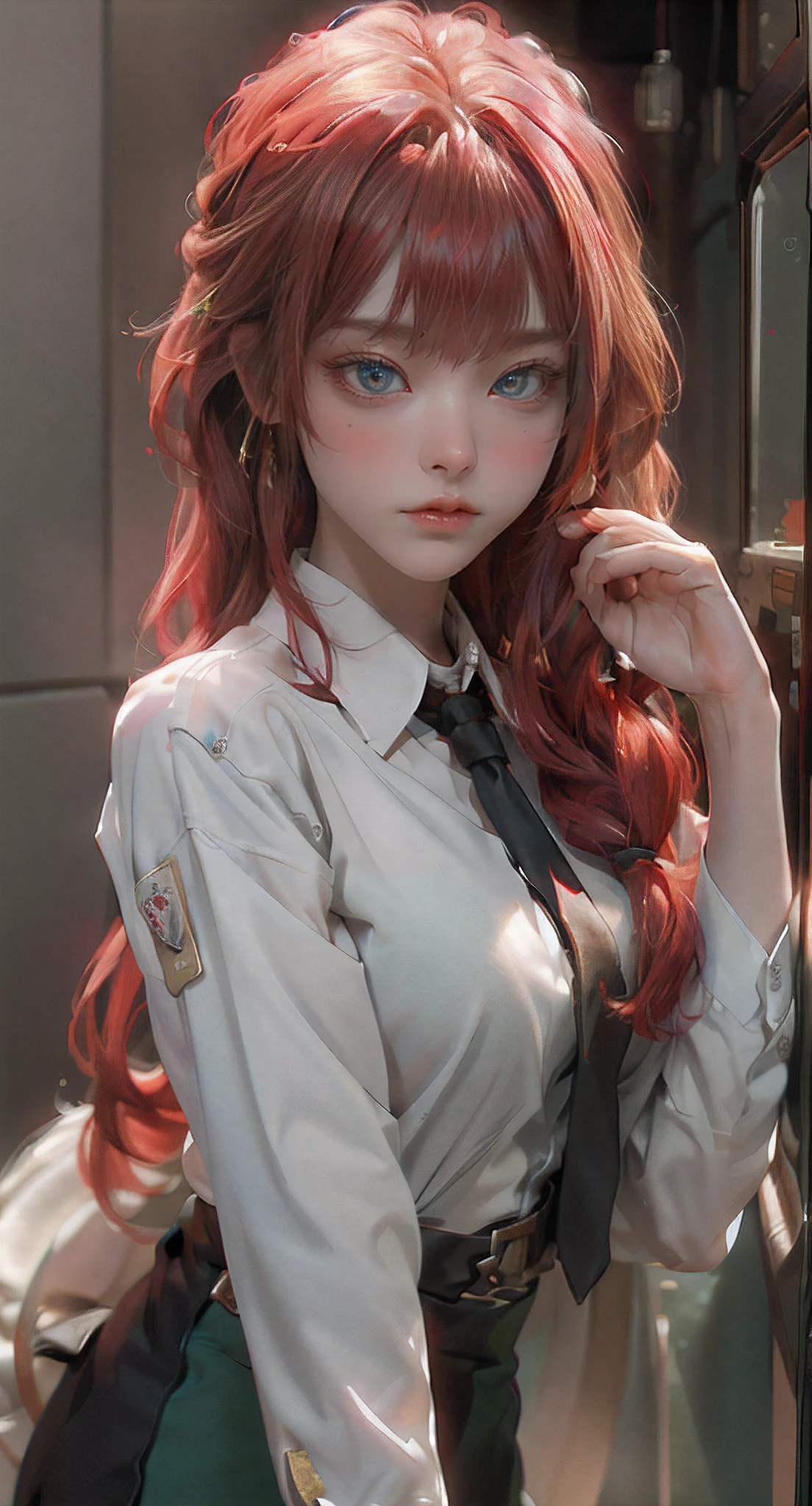 Hard breast, redhead, red hair, freckles, long straight hair, European youth, perfect body, (perfect body), (japan school uniform), detailed face, detailed eyes, fashion photorealism, photography, sharpness, unique 850 4, rich color, hyperrealistic texture, spectacular light texture, surreal art, Cinestil 800 fashion mechanism