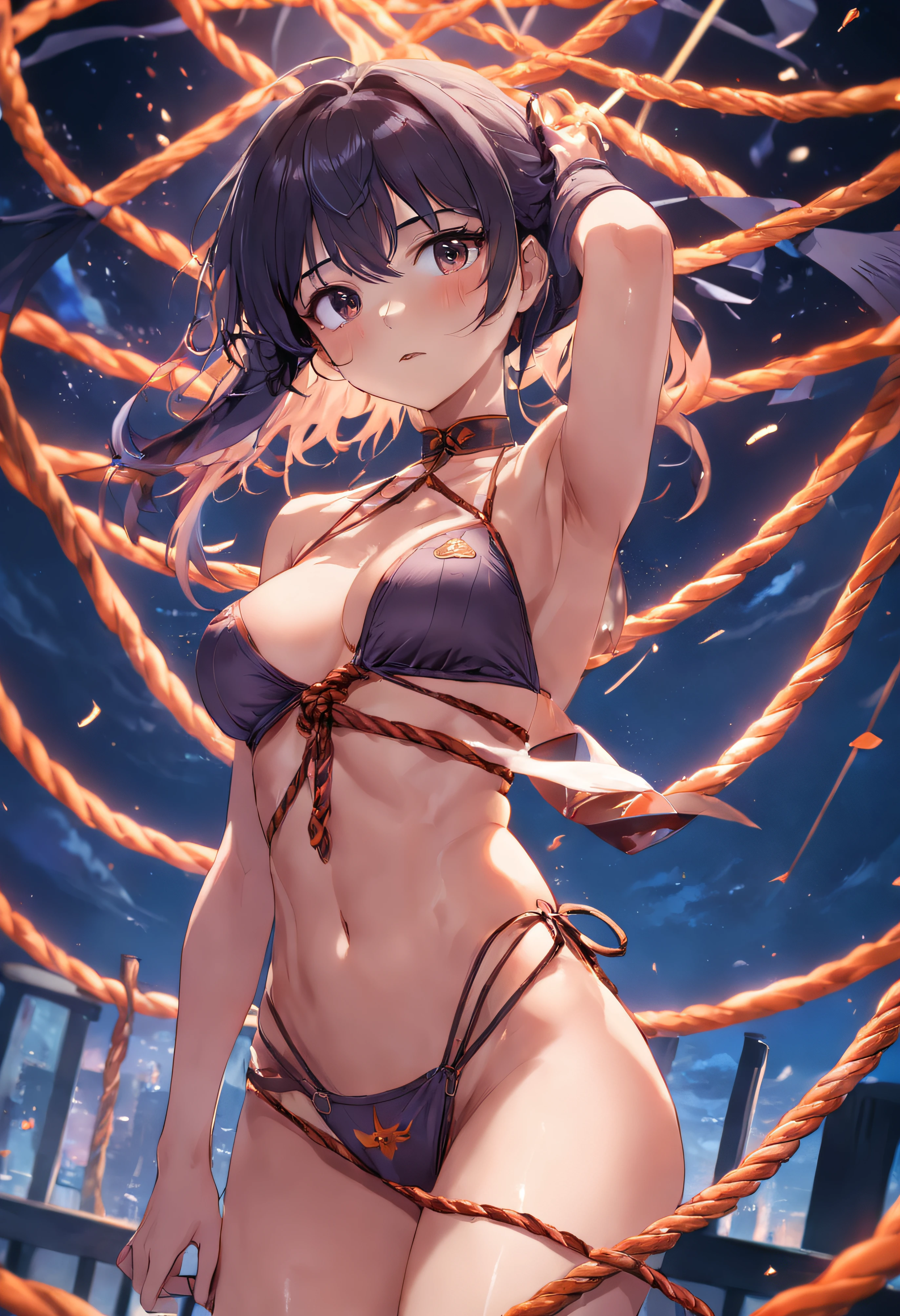A woman who is，nakeness，23years old，Tied by a rope，Tortoiseshell binding，Erotic lingerie