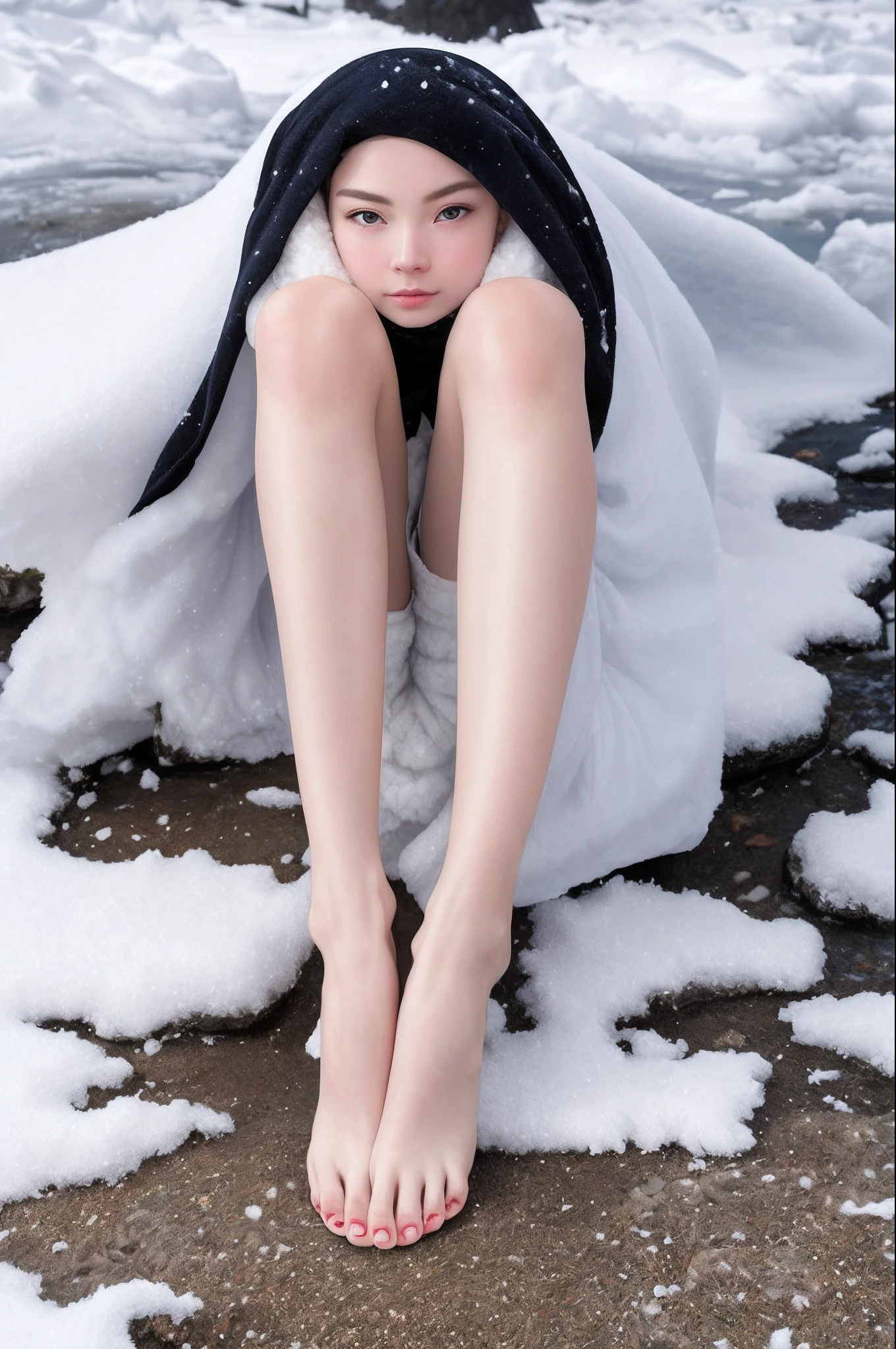 The blue eyes are like an iceberg for 10,000 years，The white fox covers the hot and delicate body with a bump，Nine snow-white foxtails on the back，A pair of jade legs slender and perfect，Barefoot with snow-white jade feet，Step on the ground without dust，A golden bell is tied to the ankle。