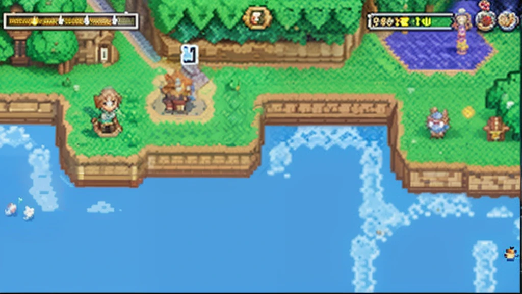 鸟山明风格,Flat pixel games《dragon quest》,Game scene design,(a paradise:1.4),16-bit pixels