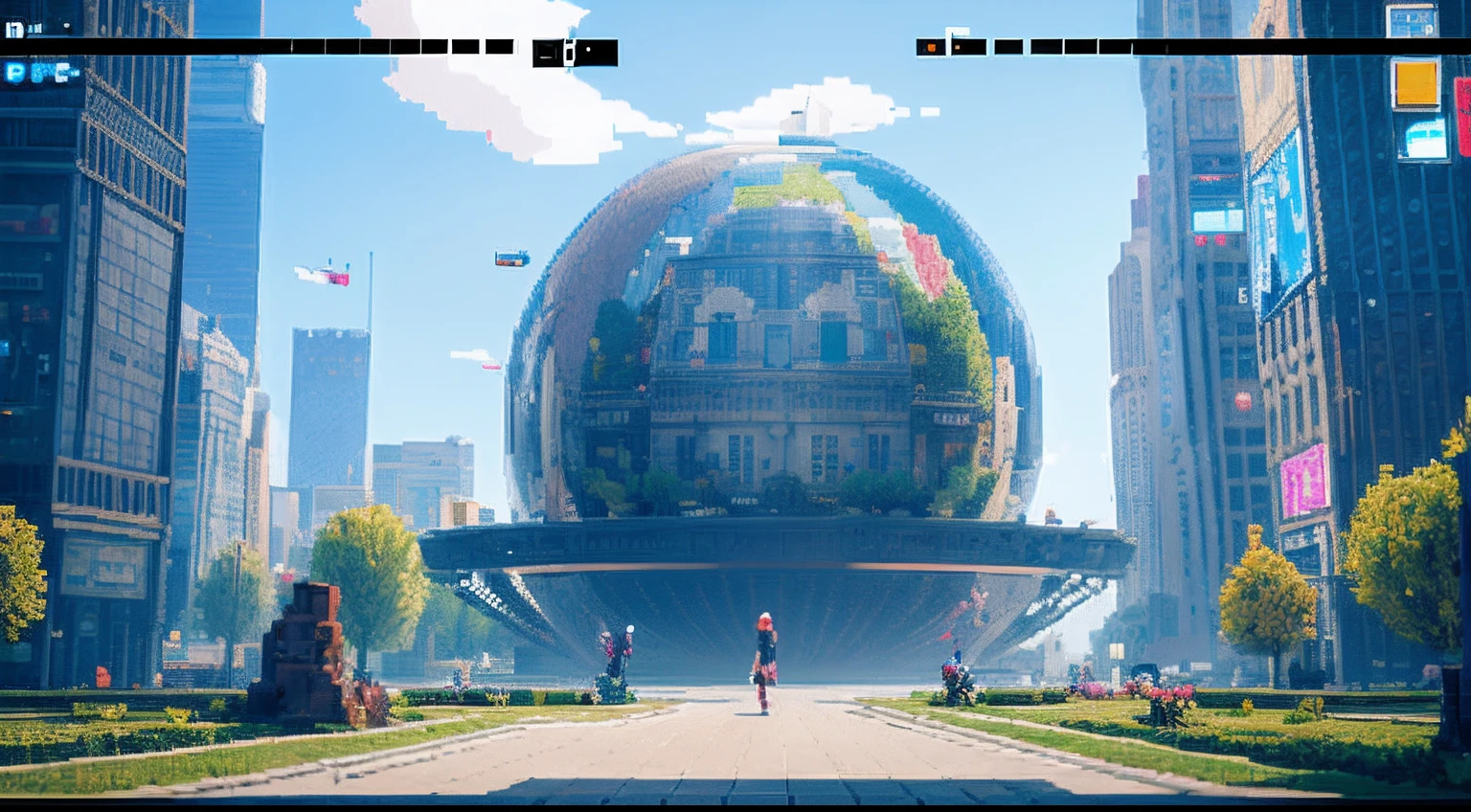pixel game，scenography，fantastical scenes，Space City，levitating， Pixel art #pixelart