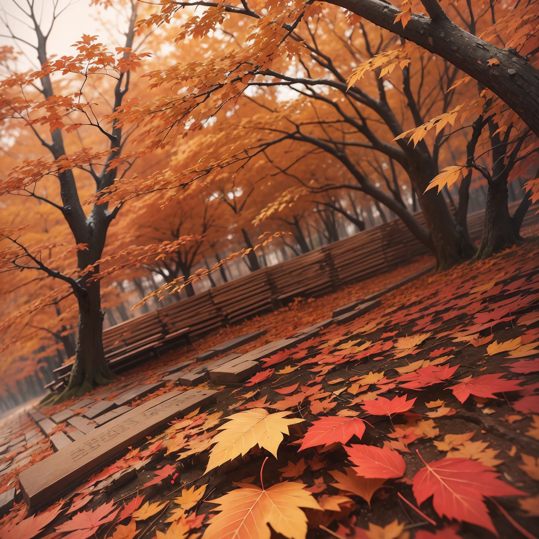 absurderes, Masterpiece, A high resolution, Cinematic, Full-HD, 8K, intricately details, Ultra detailed, illustration, Fallen leaves Drifting past my window Autumn leaves Red and gold I see your lips Summer kiss Sunburned hands I used to hold Since you are gone The days are long Soon I will hear the song of old winter But I miss you the most, Darling, When the autumn leaves begin to fall Since you are gone The days are long Soon I will hear the song of old winter But I miss you the most, Dear when the autumn leaves begin to fall Yes, I miss you the most, Dear When the autumn leaves begin to fall --auto --s2