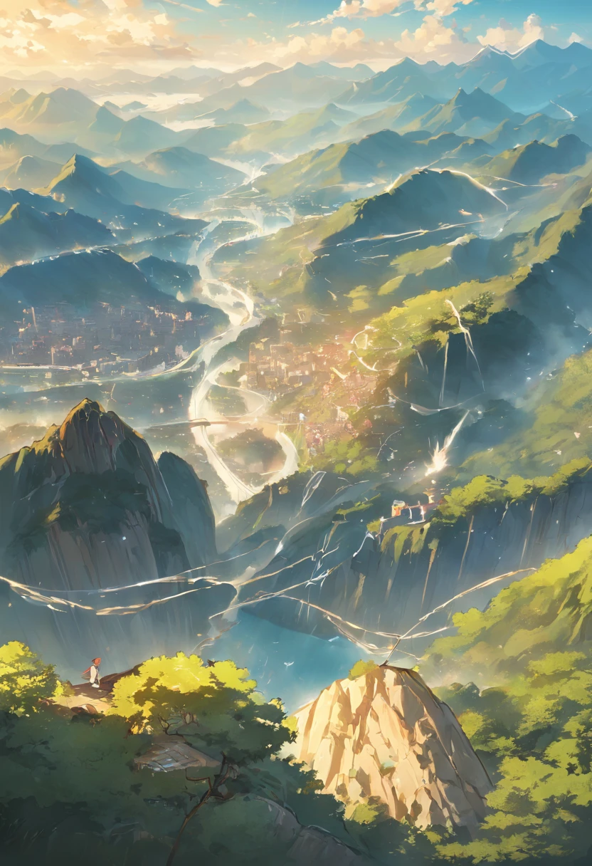 The curved Yangtze River,aerial shot,Golden,k hd,Overlooking,Far Mountain