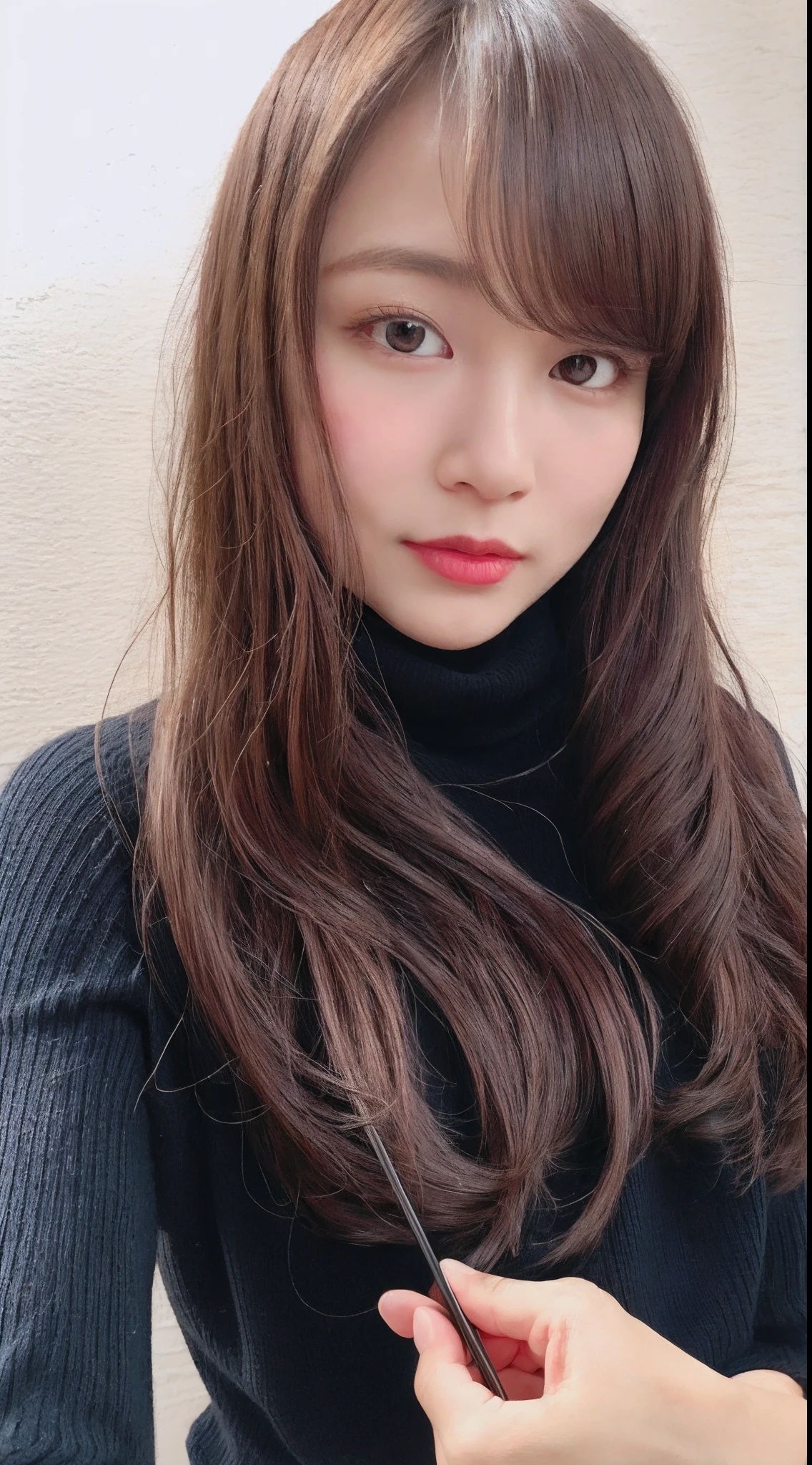 (a picture of Momo, sweater, turtleneck), (detailed lighting, extremely detailed skin, extremely detailed hair, shadows, 8k), looking at viewer, (High Key Lighting), masterpiece, top quality, best quality, official art, unity 8k wallpaper, highres, ultra-high res, ultra-detailed, beautiful and aesthetic
