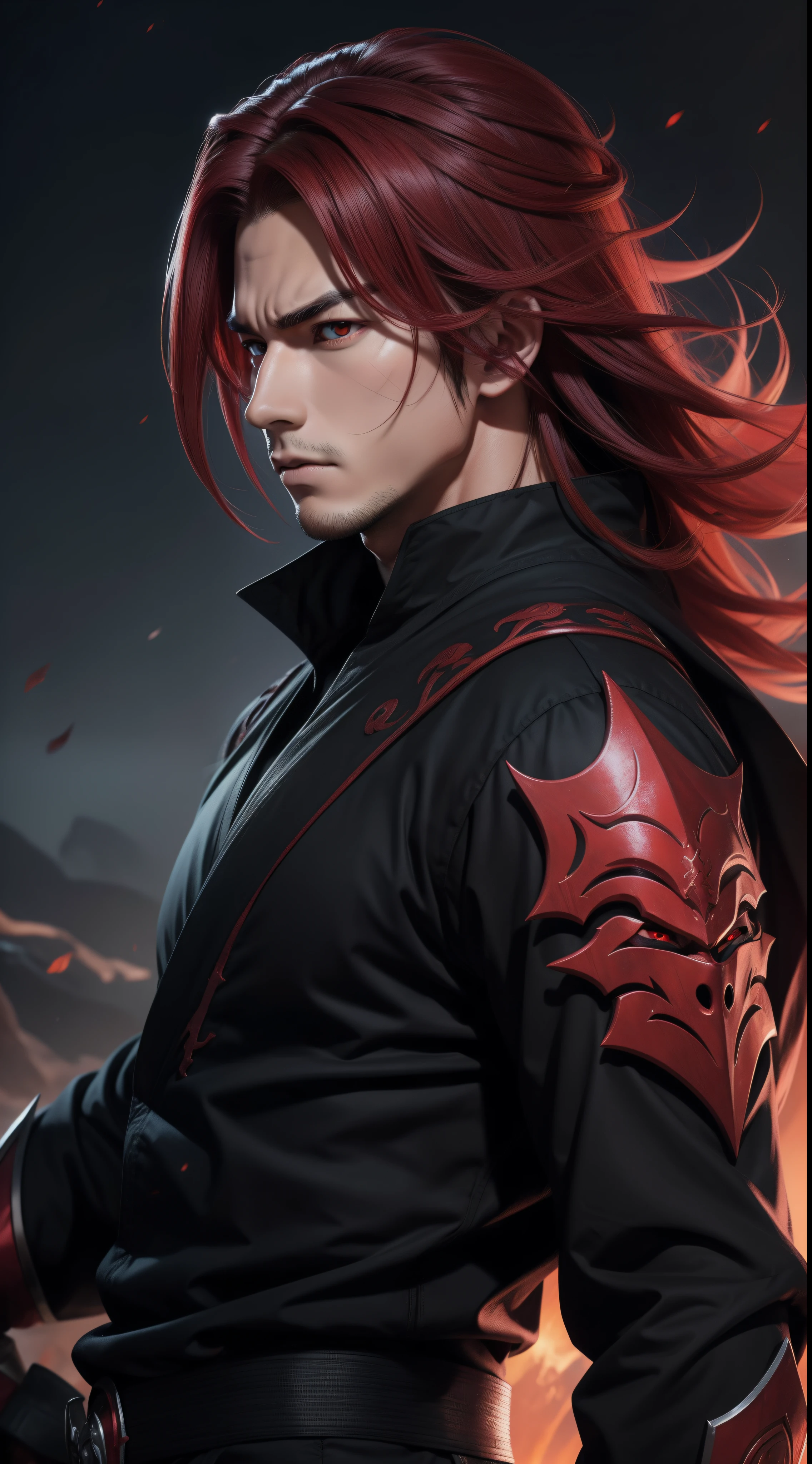 Hot profile image, masterpiece, solo, extremely accurate rendering, cool beautiful Madara, viewer look, reliable young man, savior of the world, simple design, best picture, 8K, pale red eyes, same color as the original demon ninja.