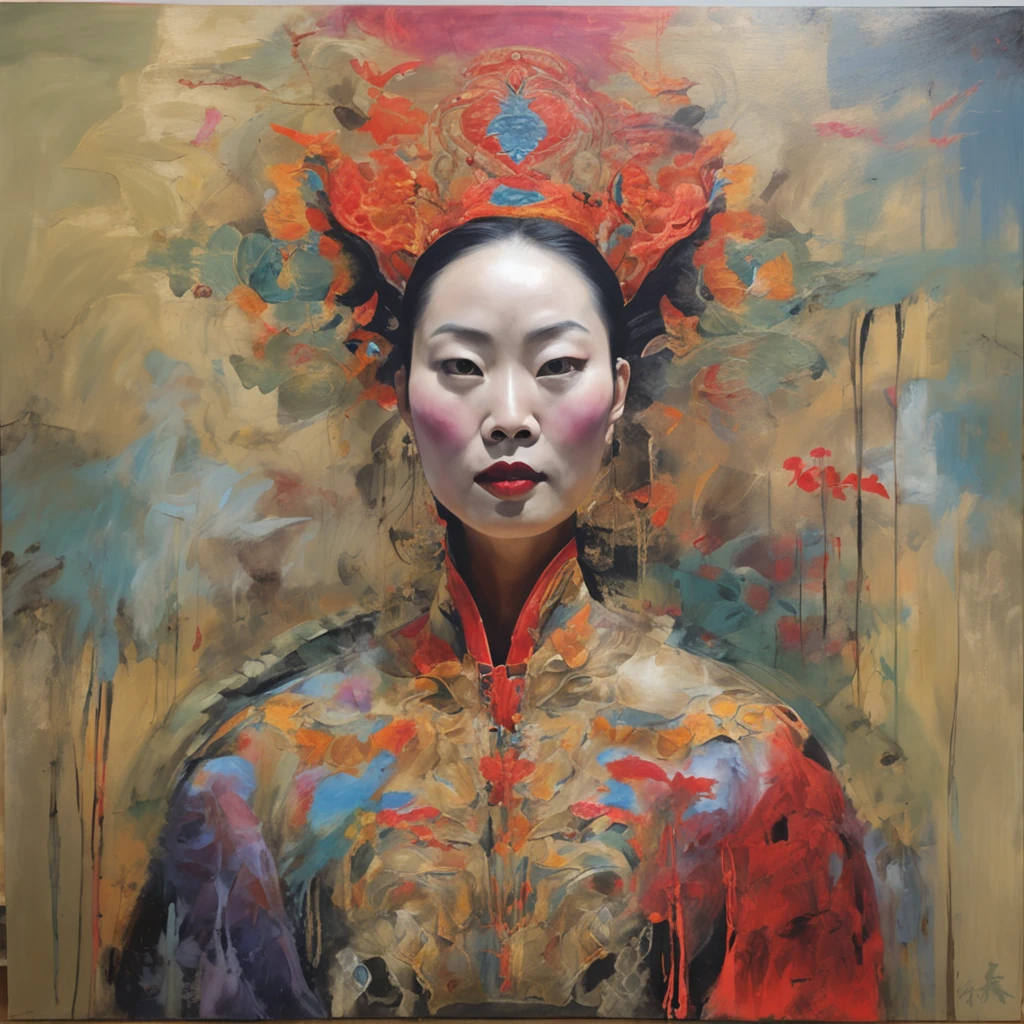 Best quality, Masterpiece, 超高分辨率, (photograph realistic:1.4), surrealism, Dream-like,fusionart,Chinese Sichuan opera face pattern is applied to clothing，Three women，full bodyesbian，Shadowdancer, shadow magic, darkness control, stealth, shadowstep, umbral spells, hidden blade,