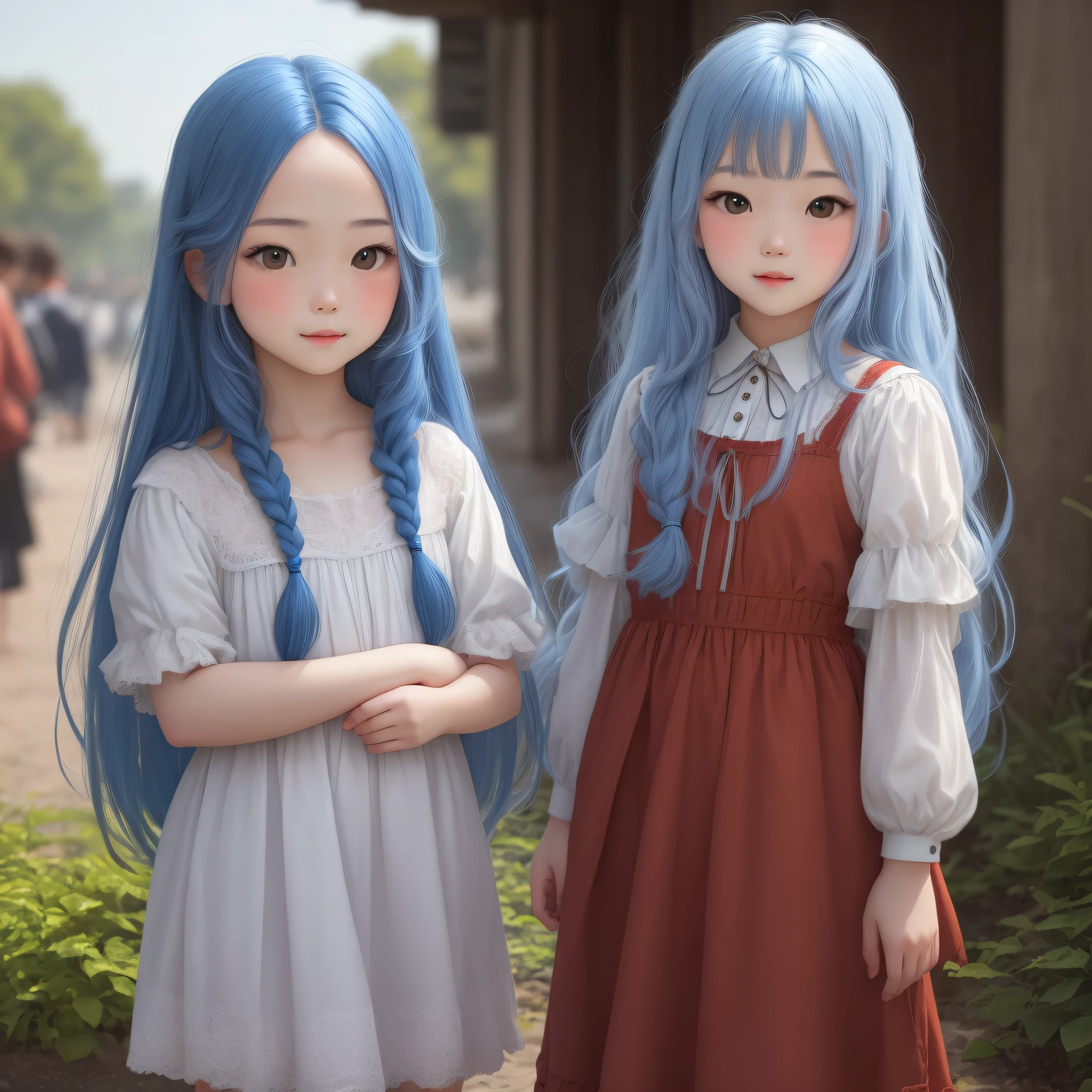 Young girl with long blue hair