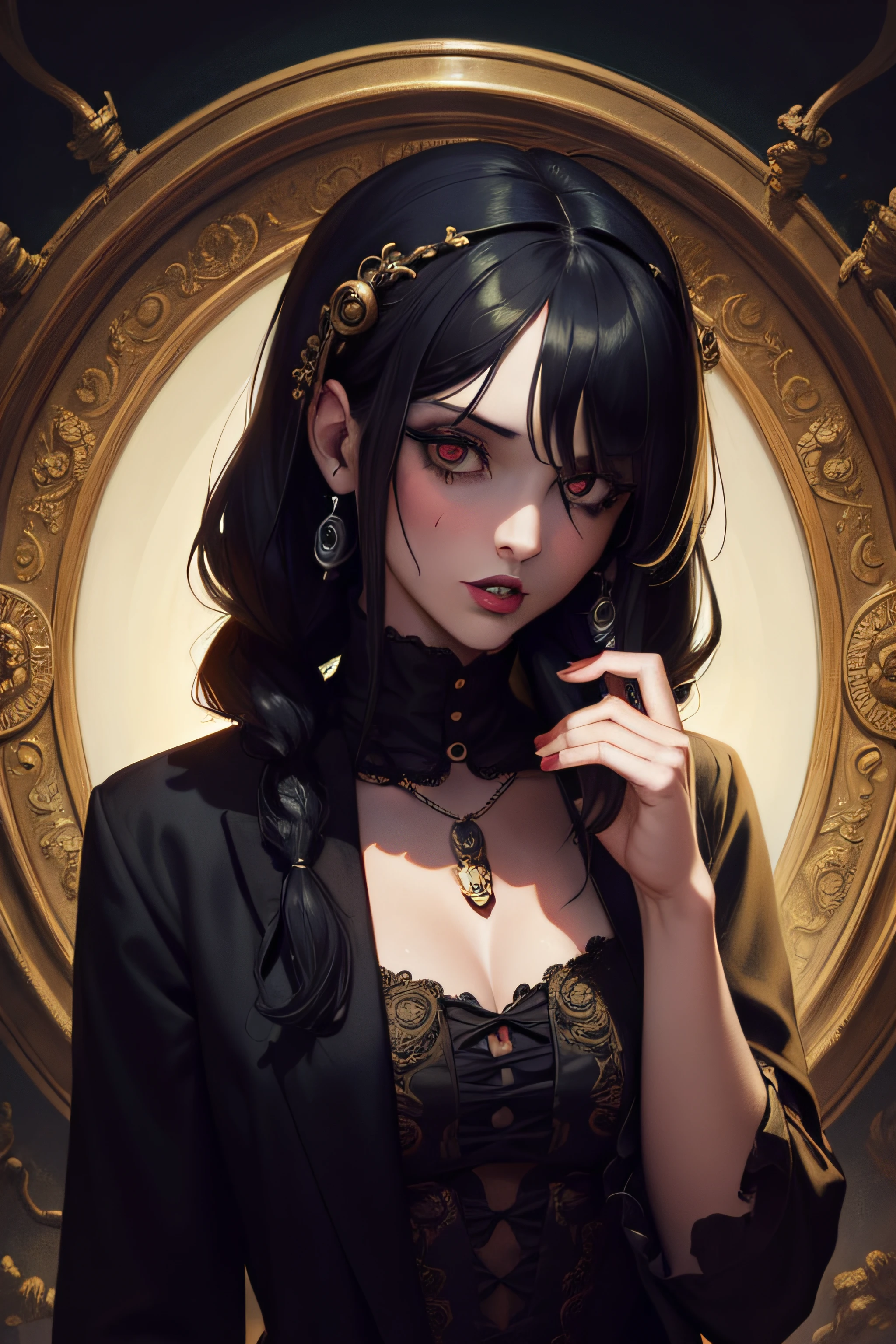 ((masterpiece:1.4 best quality:1.2))Zombie, black hair,  psychedelic, spiral,  vintage horror, dreadlocks, skulls, artwork portrait, adam hughes.