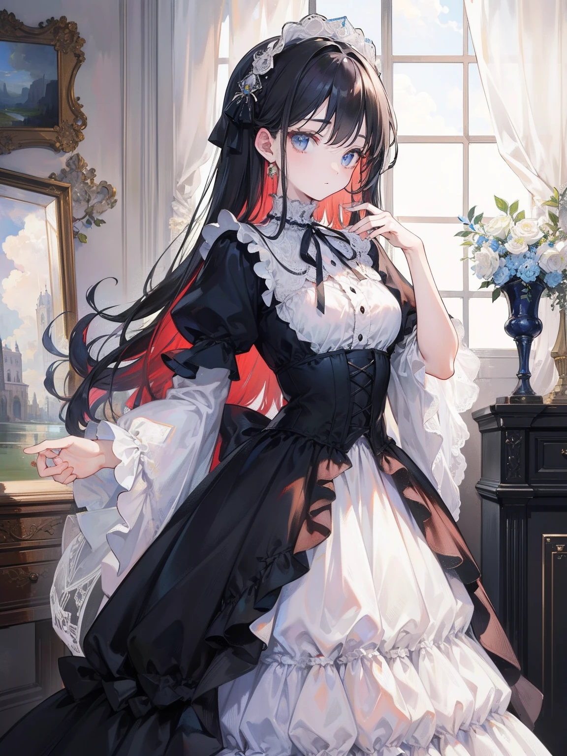 (Pure color: 0.9), (Color: 1.1), (Masterpiece: 1,2) 30 years old, Best quality, Masterpiece, high resolution, Original, highly detailed wallpaper, Beauty, Victorian, dress, Melancholy, marron marron, 30 years old