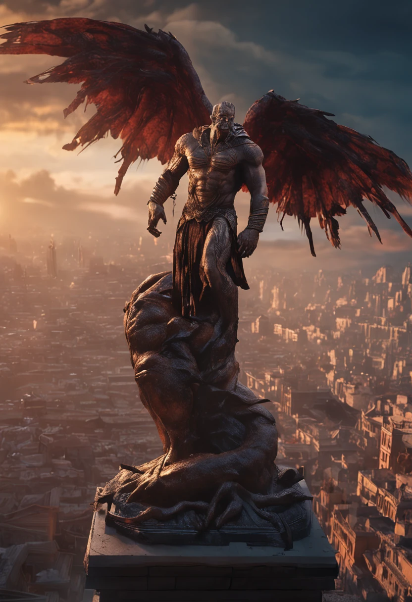 (professional 3d render:1.3) af (Realistic:1.3) The most beautiful artistic photo in the world,It features evil demons falling from bright skies, ((Lucifer, Evil hell demon, Something to do with humans on Earth, Next to the beauty. , Fantastic location, Majestic and cluttered environment)), Full body 8K unit rendering, action shot, skin pore, very dark lighting, heavy shading, A detailed, Detal Face, (vibration, Realistic photography, Realistic, Dramatic, darkly, foco nítido, 8K), ((((Use skins)))), (复杂:1.4), decadent, (highly detailed:1.4), digitial painting, rendering by octane, art stations, concept-art, Liso, foco nítido, illustration, From the germ of art, (loish:0.23), wlop ilya kuvshinov, e Greg Rutkowski e Alphonse Mucha Gracias, (global ilumination, studiolight, Light volume), lotr, fanciful, biz, Inteiroesbian body, ((Dark and ancient city background:1.3)),CGSesocieda,art stations