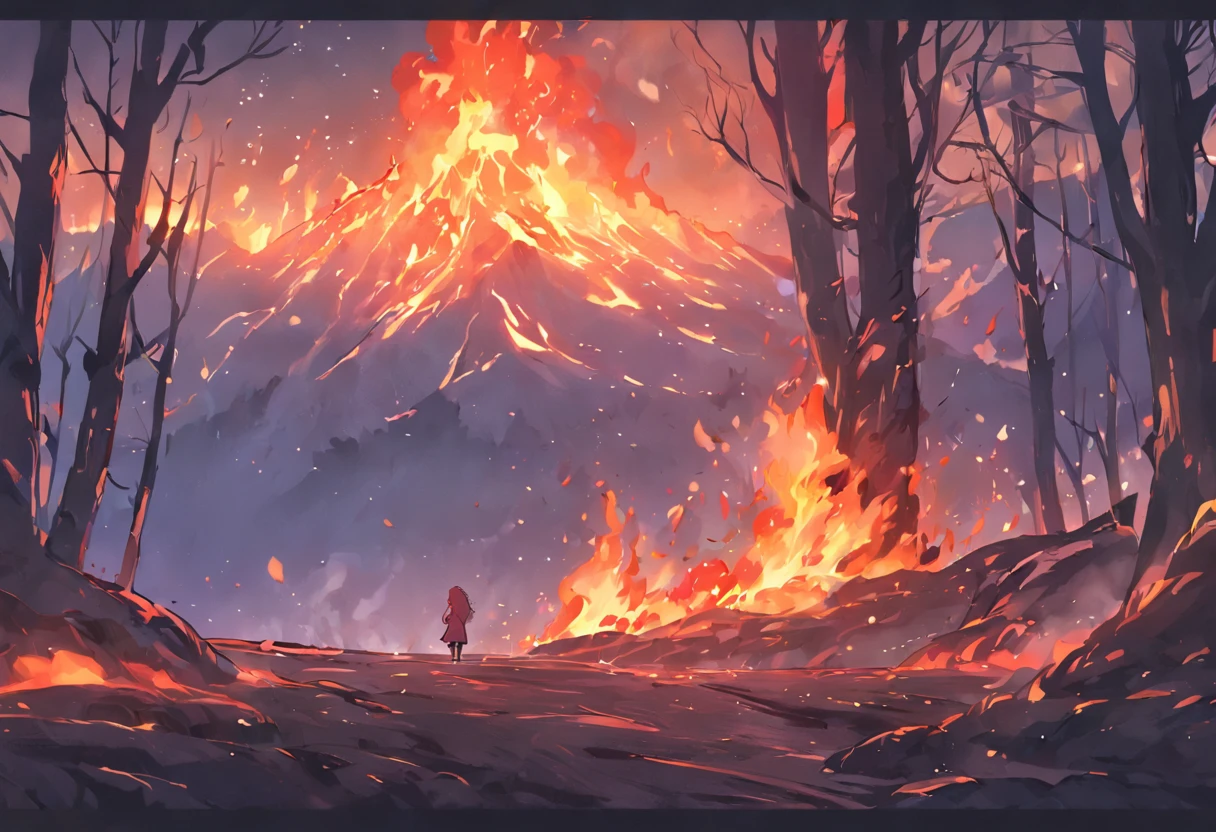Wildfires covered the forest,The mountain peaks were full of fire,the fire