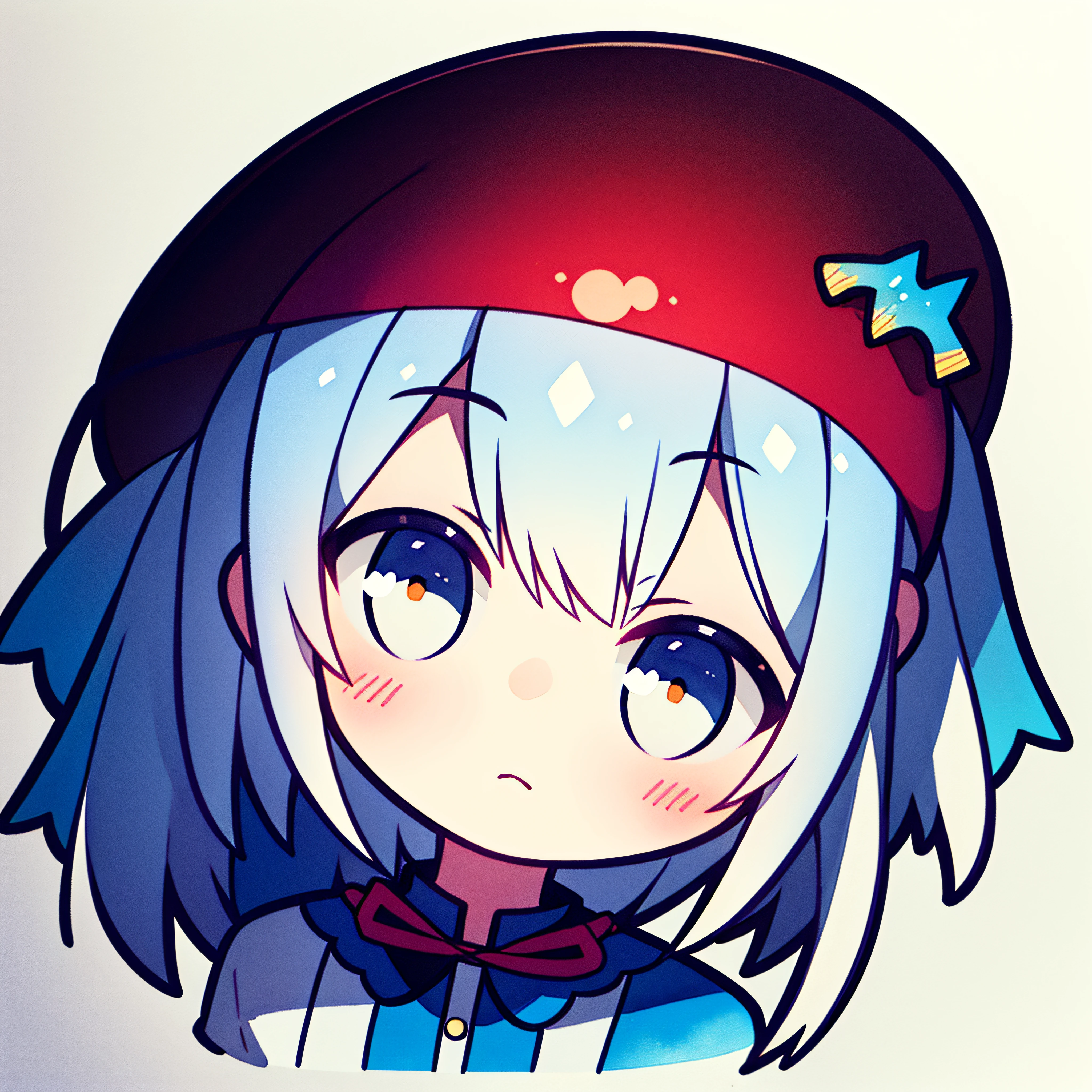 fish on the head, solo, 1 girl, looking at viewer, upright, concept art, white background, simple background, white hair, gradient hair, short sleeves, watercolor pencil, expressionless, blush, virtual youtuber