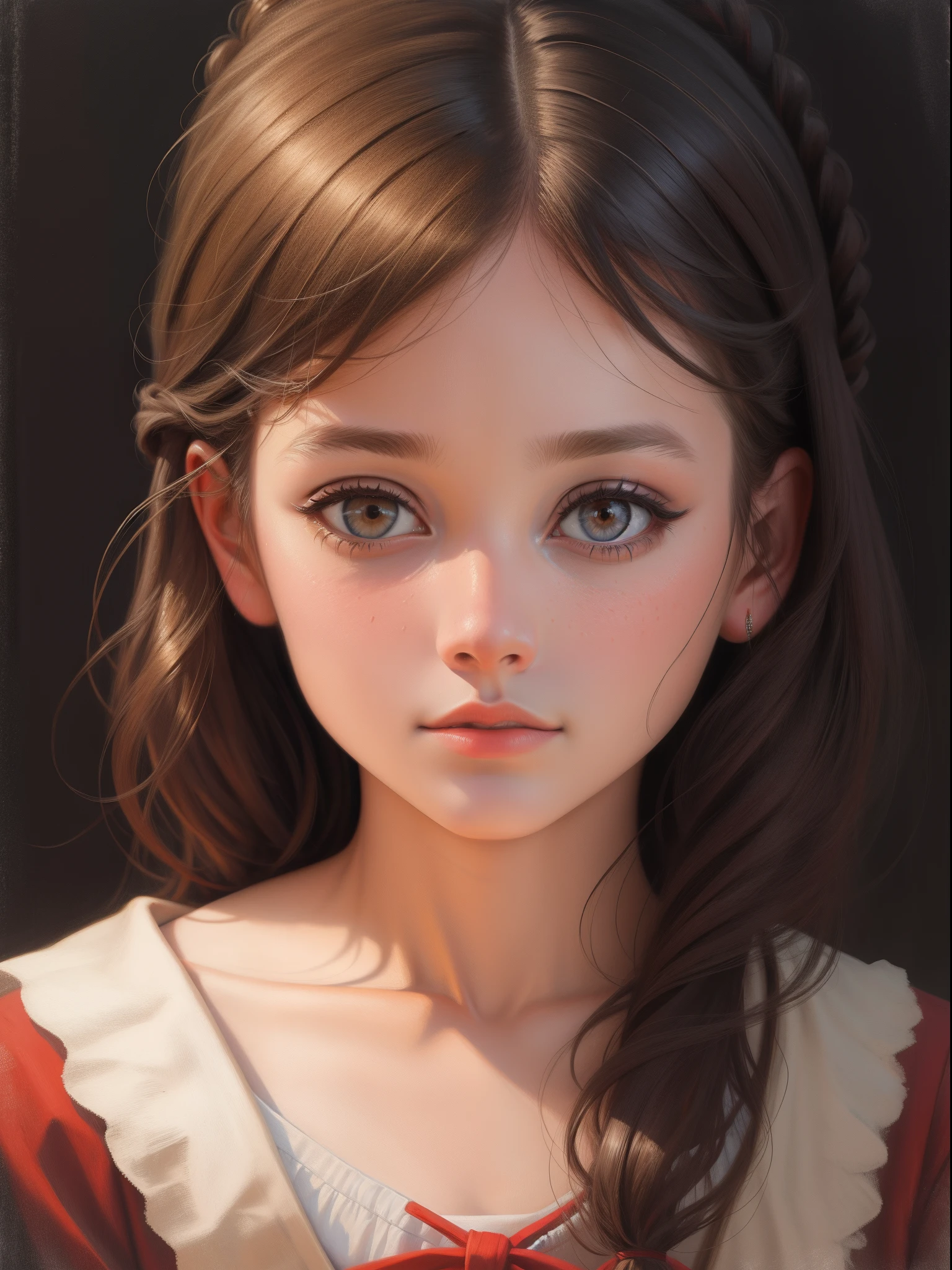 "Close-up portrait of a girl in an oil painting style."