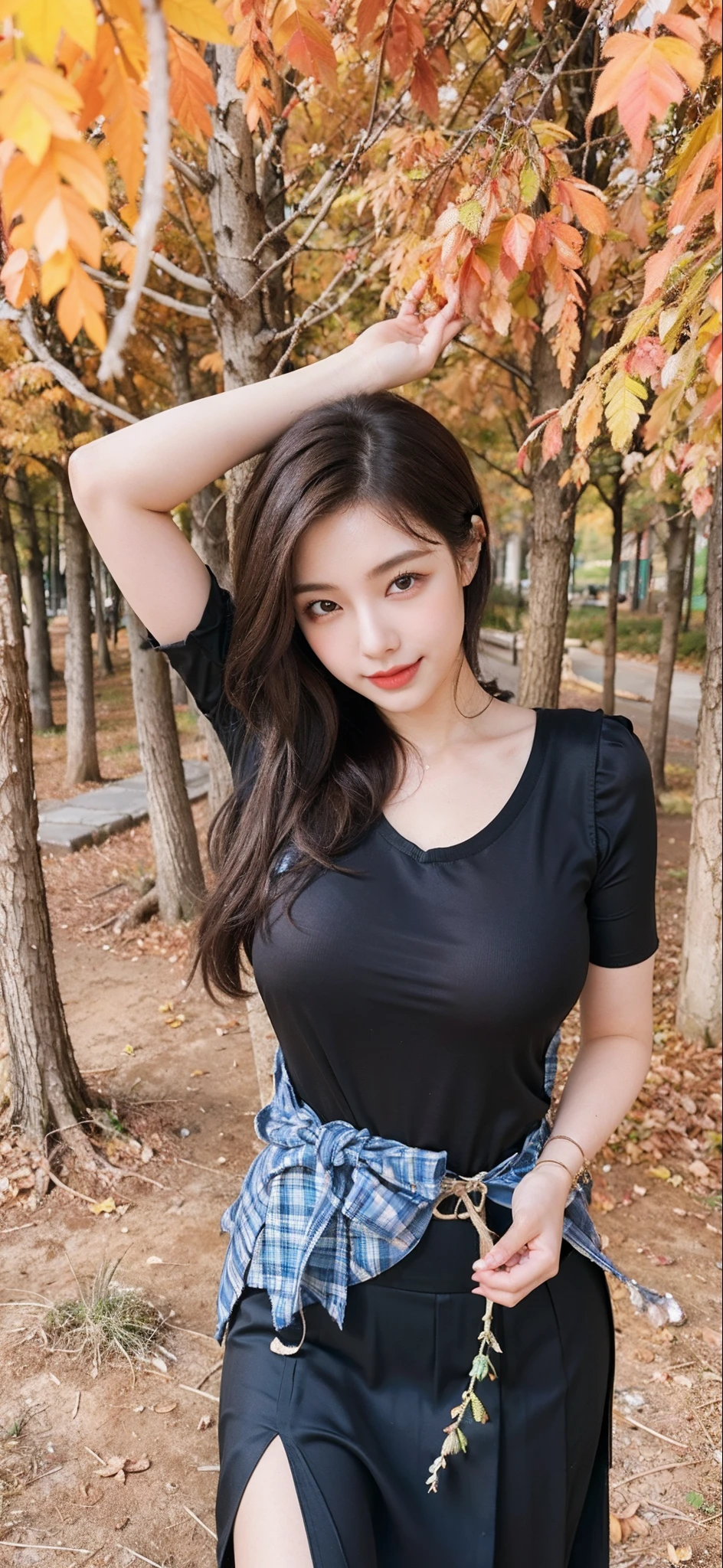 (((Medium hair))), best qualtiy, 8K, hdr, A high resolution, absurderes:1.2, blur backgroun, Background bokeh:1.2, photography of, (RAW photo:1.2), (真实感:1.4), (Masterpiece:1.3), (complexdetails:1.2), 1girll, 独奏, japanaese girl, delicated, Beautiful detailed, (Delicate double eyelids), (Detailed facial features), Bigboobs, (((Large breasts))), Skin Firm, (Looking_at_peeping at the viewer), From_Front, （being thin），（best qualtiy：1.4），（超A high resolution：1.2），cinematic lighitnglamplight，（Extremely detailed illustration），（Gloss on lips，best qualtiy，超A high resolution，depth of fields，Caustics，Extensive illumination，naturalshadow，85mm， f/1.4, iso 200, 1/160s:0.75),1girll, Solo, (((Silk vest))) Smile, ((silk garment,pleatedskirt,‎Classroom))