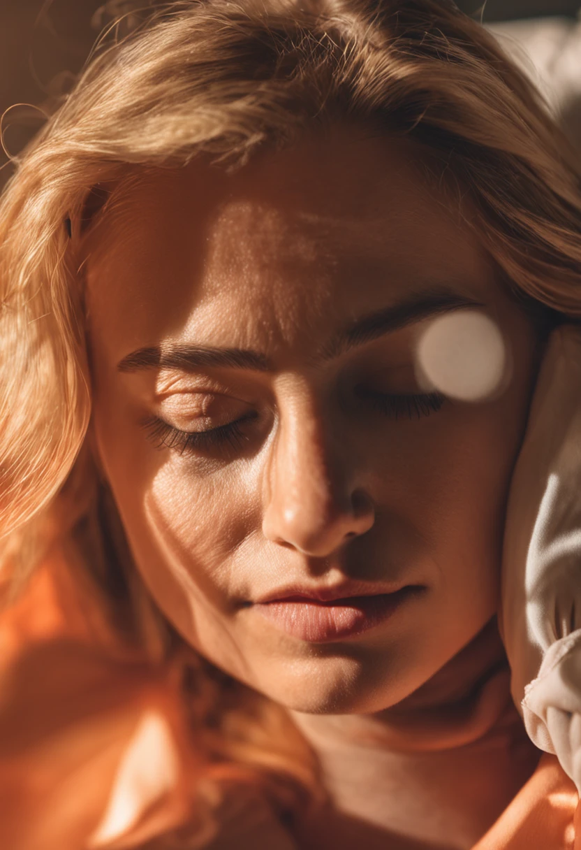 Macro lens photo,Goosebumps on a woman's arm ran across the bed, Depth of field, Soft lighting, Bright bedroom in the background, a warm color palette, Fiery sun, Nikon 60mm F2.8 Low-key shooting