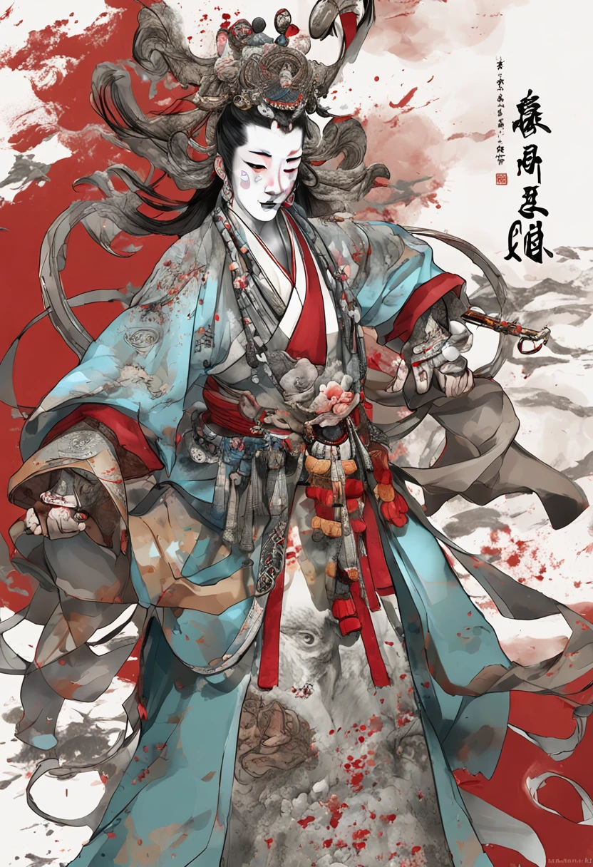 mtu,Blood all over the body,white clothes,Chinese ancient style handsome man,emaciated,Facial refinement