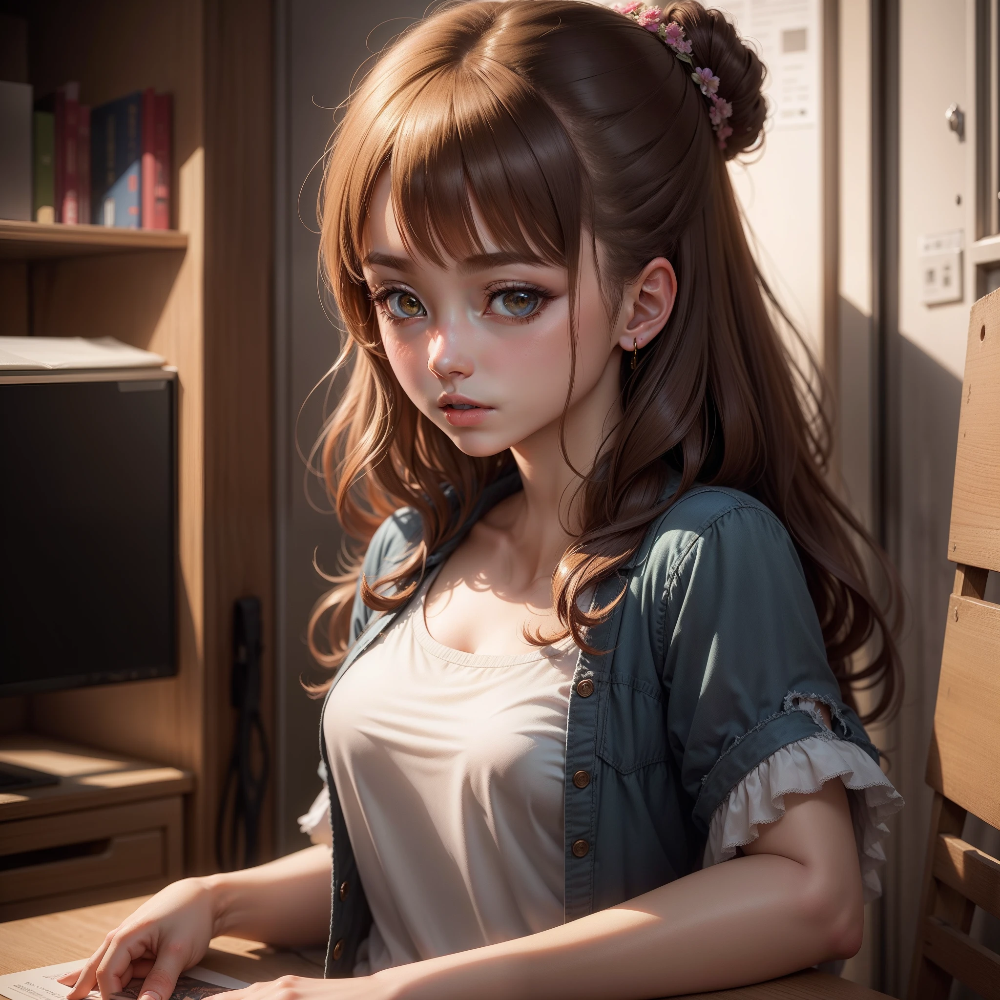 masuter piece、Best Quality、ultra -detail、tchibi、girl with、8K、hair is golden、