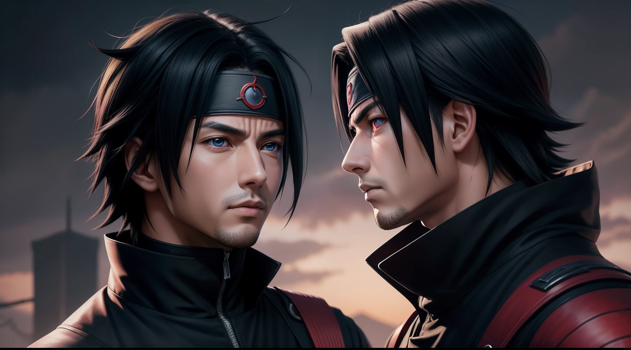 Profile picture, masterpiece, solo, extremely accurately rendered texture rendering, handsome Uchiha Sasuke coldly looks at the viewer, solo, trustworthy, savior of the world, simple design, image The most beautiful, 8K, light red eyes, color similar to the original ninja according to the story.
