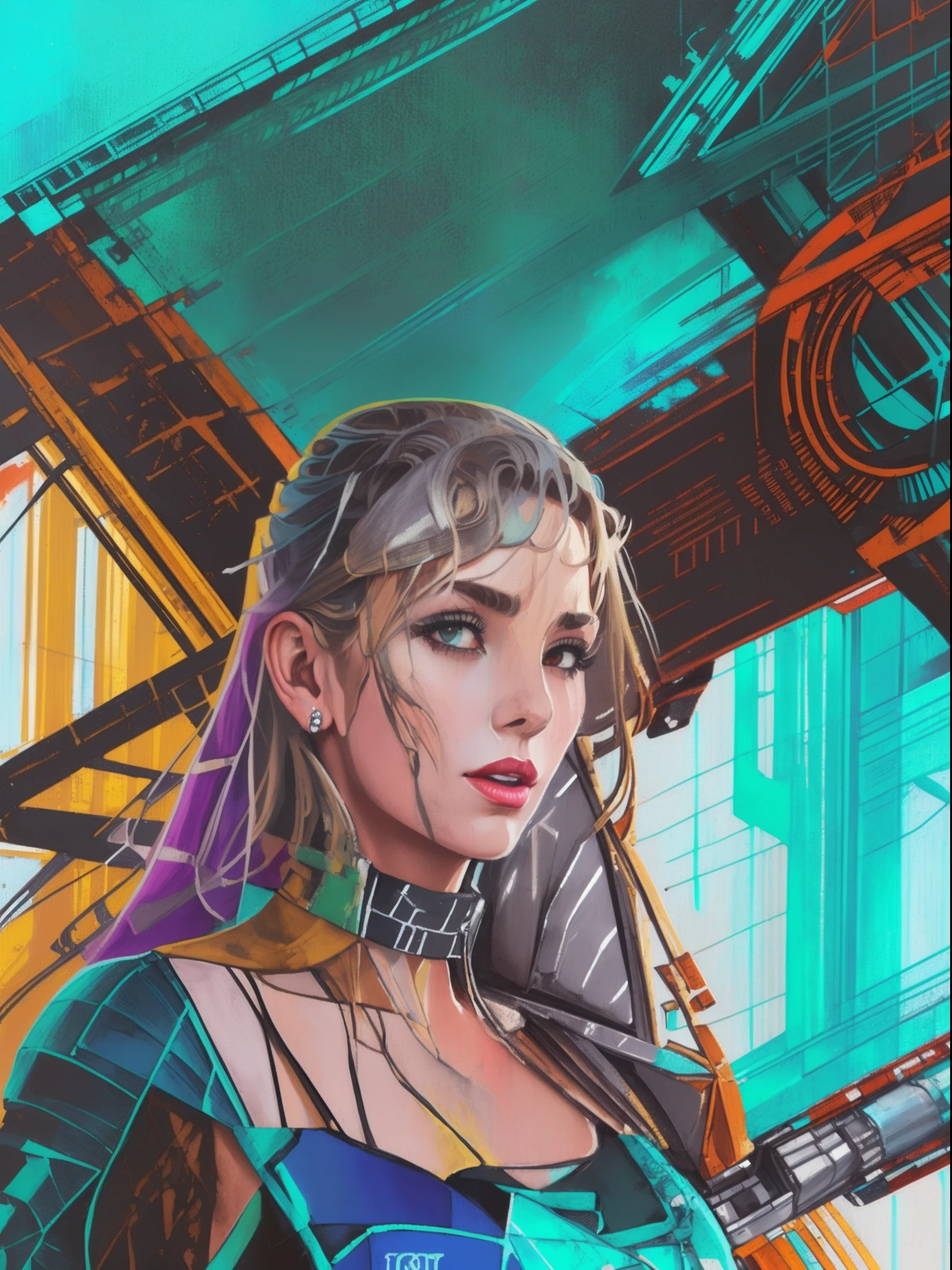 tifa ff7, oil on matte canvas, sharp details, the expanse scifi spacescape ceres colony, intricate, highly detailed, digital painting, rich color, smooth, sharp focus, illustration, Unreal Engine 5, 8K, art by artgerm and greg rutkowski and alphonse mucha